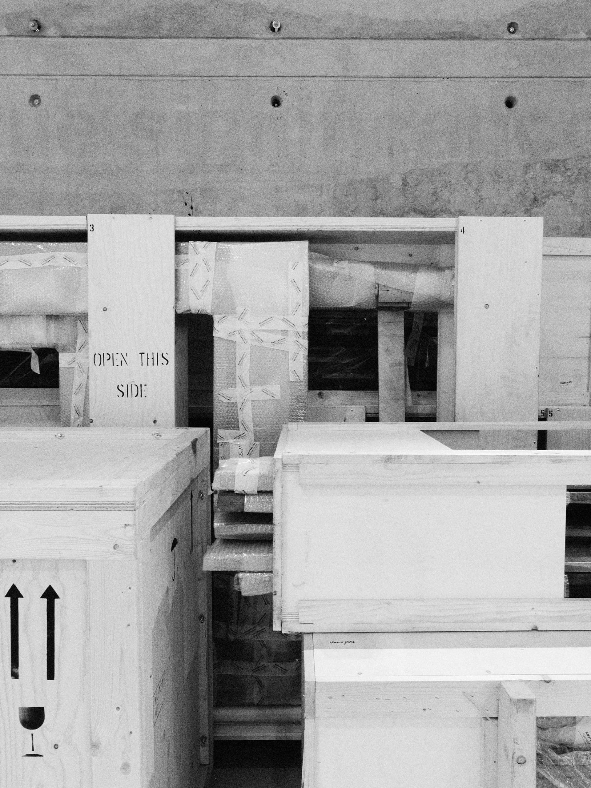 Boxes containing parts of period rooms. Photo Johannes Schwartz 