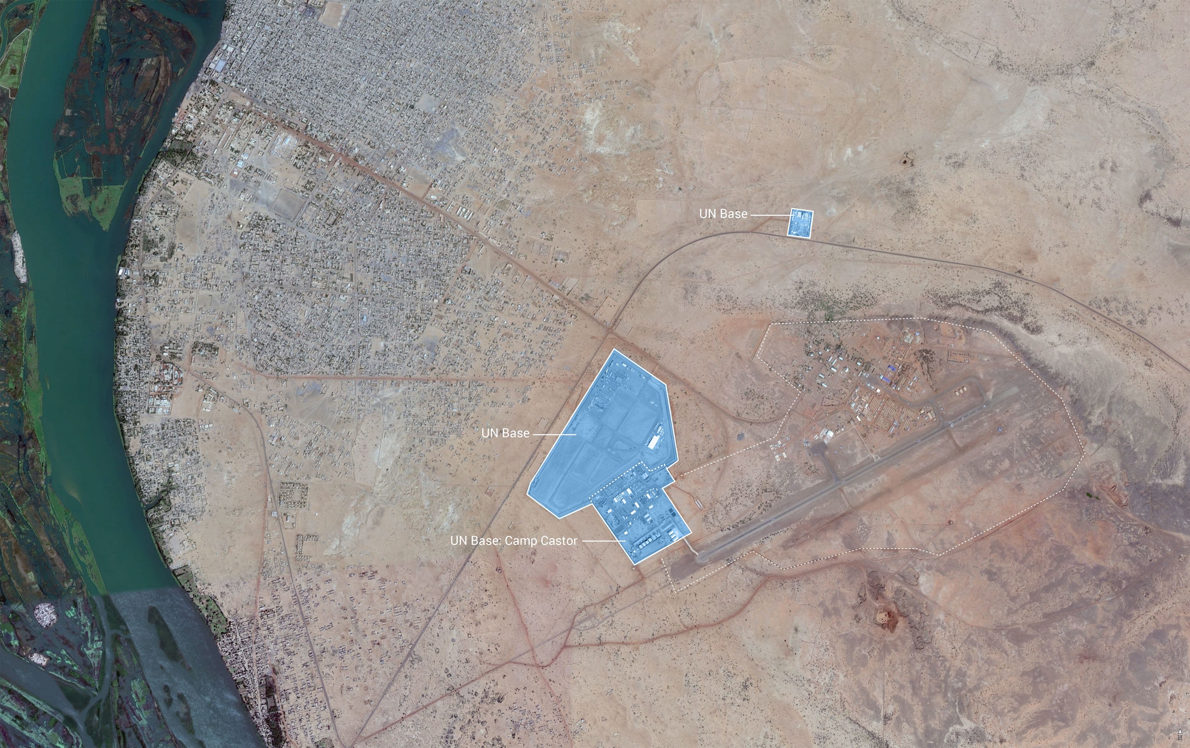 Aerial photo of Gao, Mali, met UN Bases 
