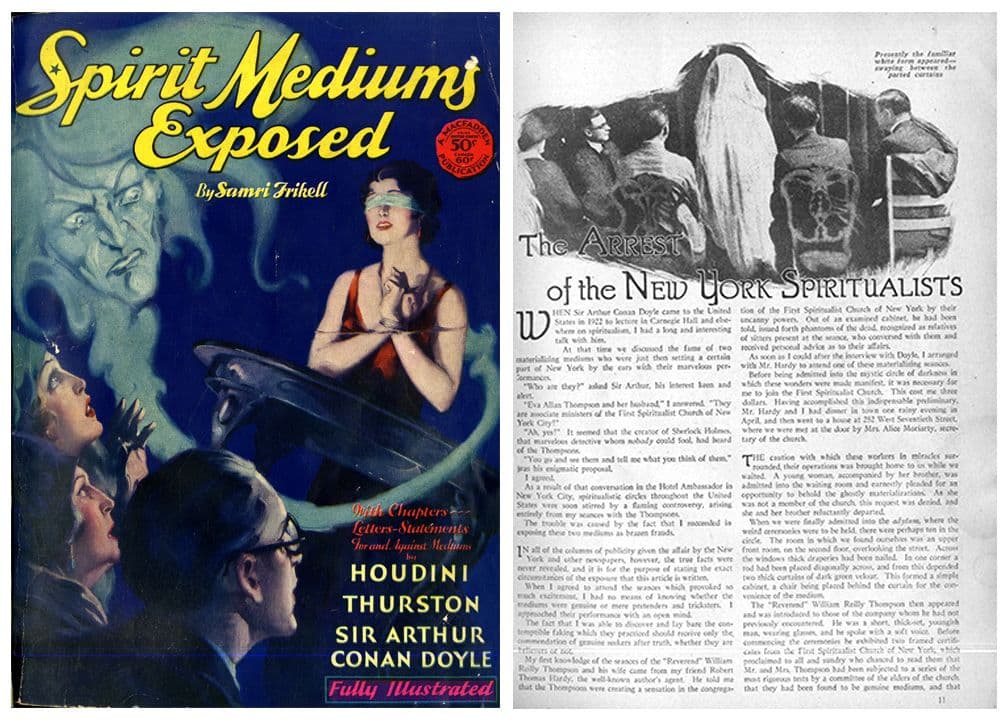 Cover and interior page of Samri Frikell’s, “Spirit Mediums Exposed”