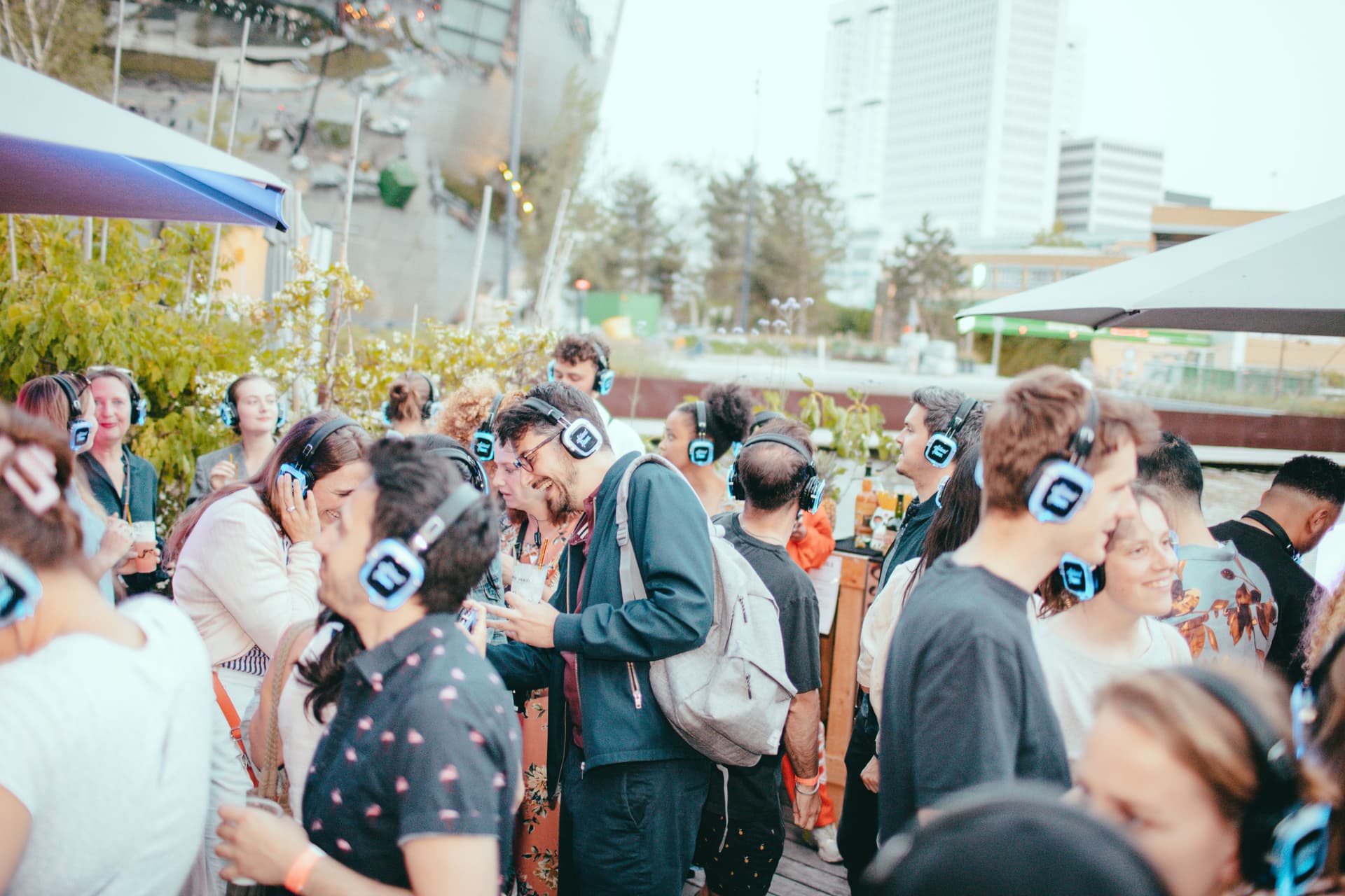 Silent disco on the terrace of the Nieuwe Instituut