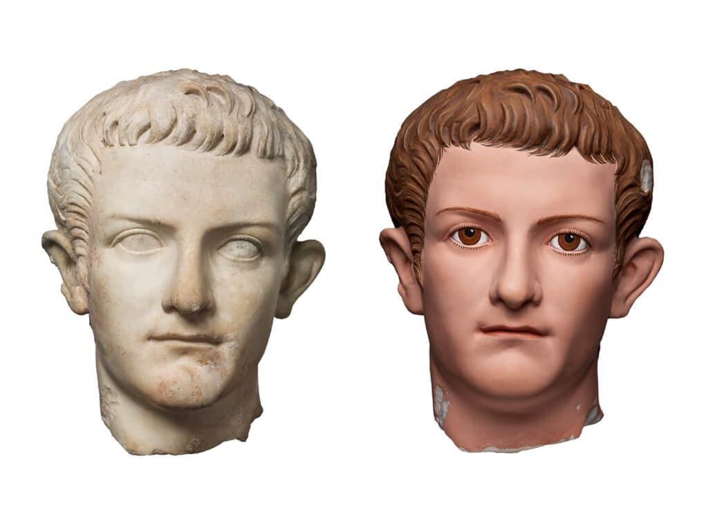 Western sculpture was always based on Greek and Roman sculpture. However, recently it was proven these were actually brightly painted. Image left: ‘Caligula’ (37-41 CE), marble, h: 28 cm, Ny Carlsberg Glyptotek, Copenhagen, Denmark. inv.no… 