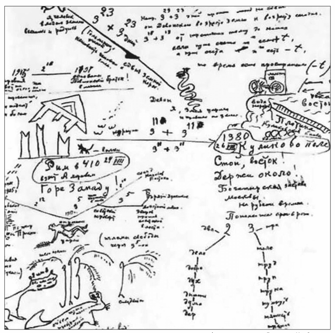 Fragment of Velimir Khlebnikov’s work. Source: Одесскiя Новости, March 2016. 