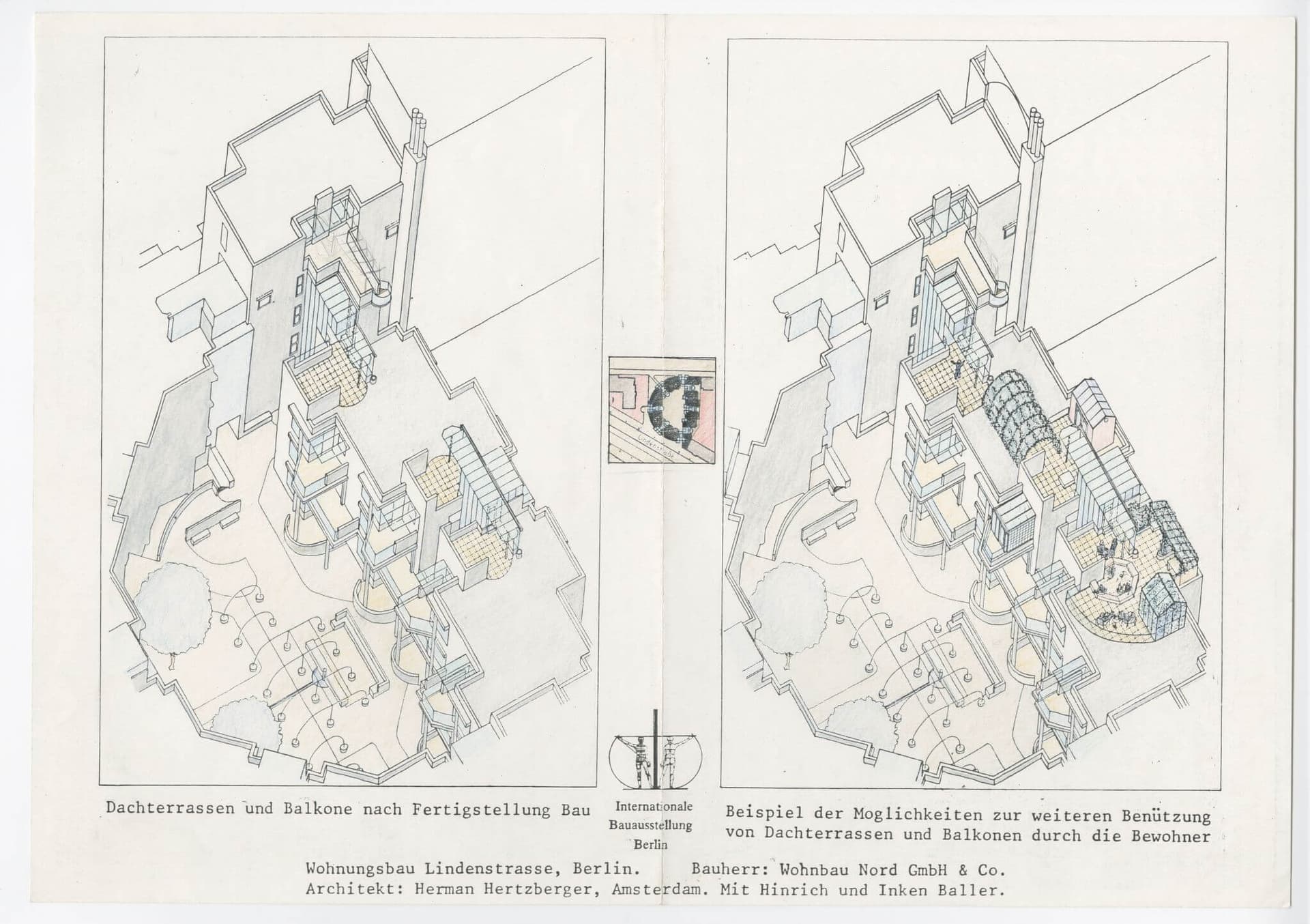 H. Hertzberger. Woningbouw ‘LiMA’, Lindenstrasse 82-84 / Markgrafenstrasse 5-8, West-Berlijn, Duitsland, 1982-1986. Collectie Het Nieuwe Instituut, HERT 39.4 