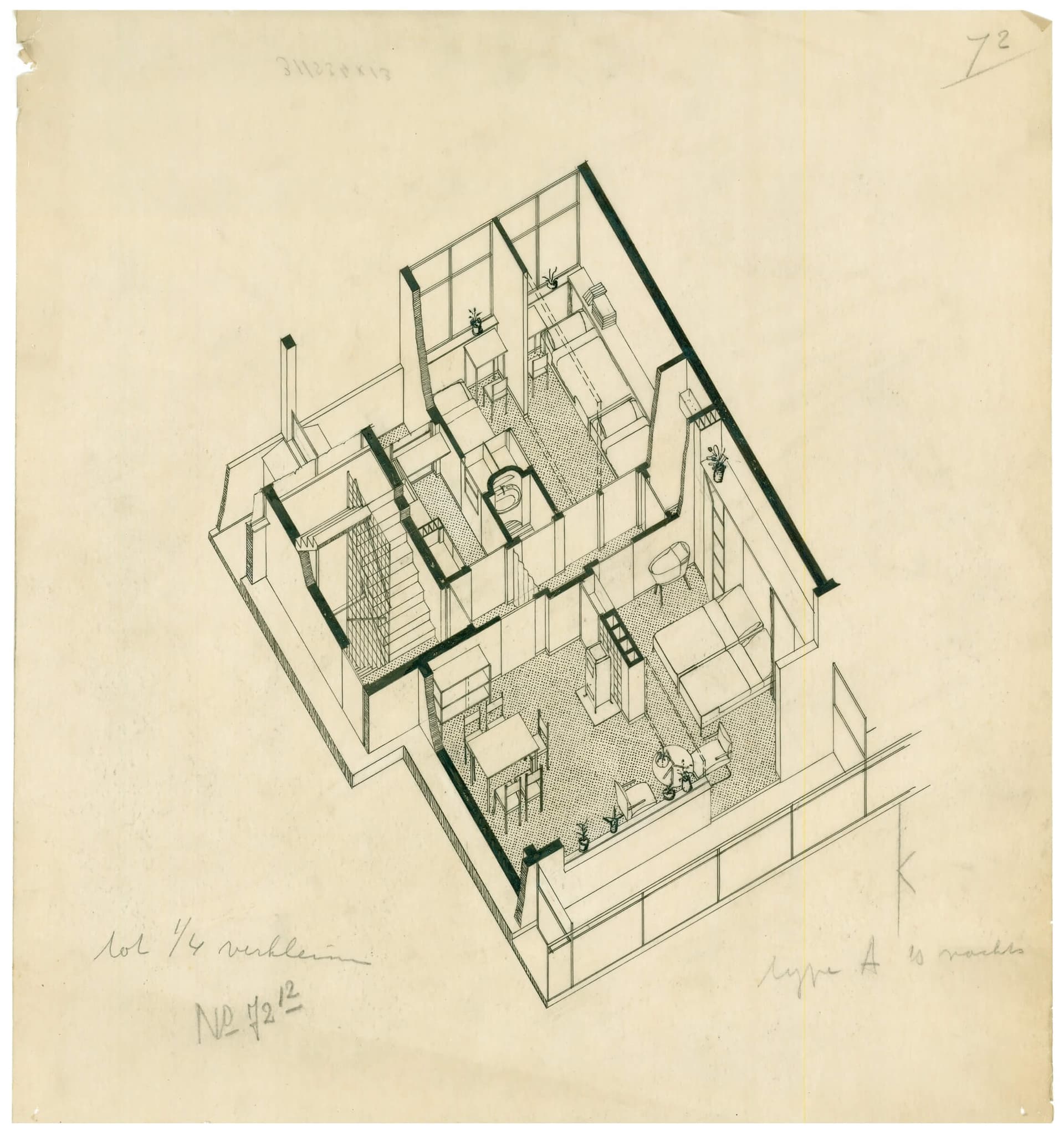 J.H. van den Broek, entry for affordable homes competition / Ontwerp Optimum, Amsterdam, 1934. Collection Het Nieuwe Instituut,  J.H. van den Broek archive.   