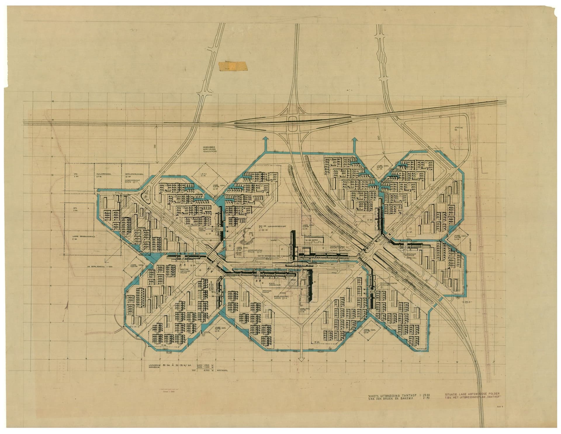 Van den Broek en Bakema. Stedenbouwkundig ontwerp van de Tanthof, Delft, 1970. Collectie Het Nieuwe Instituut, BROX 1628r3. Langdurige bruikleen Broekbakema. 