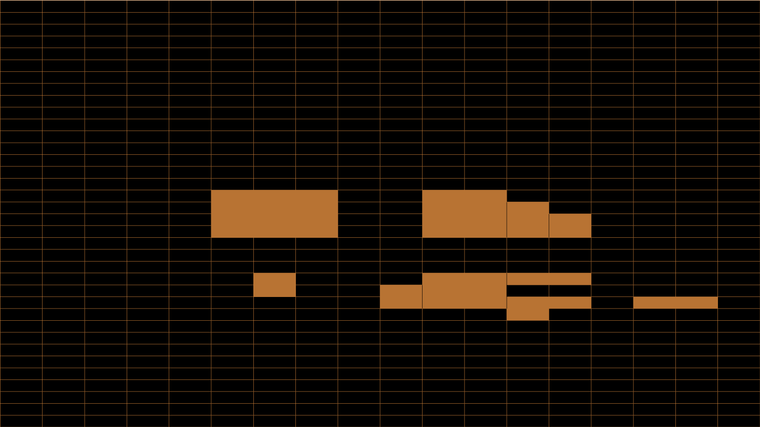 Rotterdam Central District represented as spreadsheet with from left to right: Groot Handelsgebouw, First Rotterdam, Millennium Tower, Central Plaza, Delftse Poort, Unilever, Weena 200, The Core, Weena Tower, and Hilton Hotel. Image by The Ande…