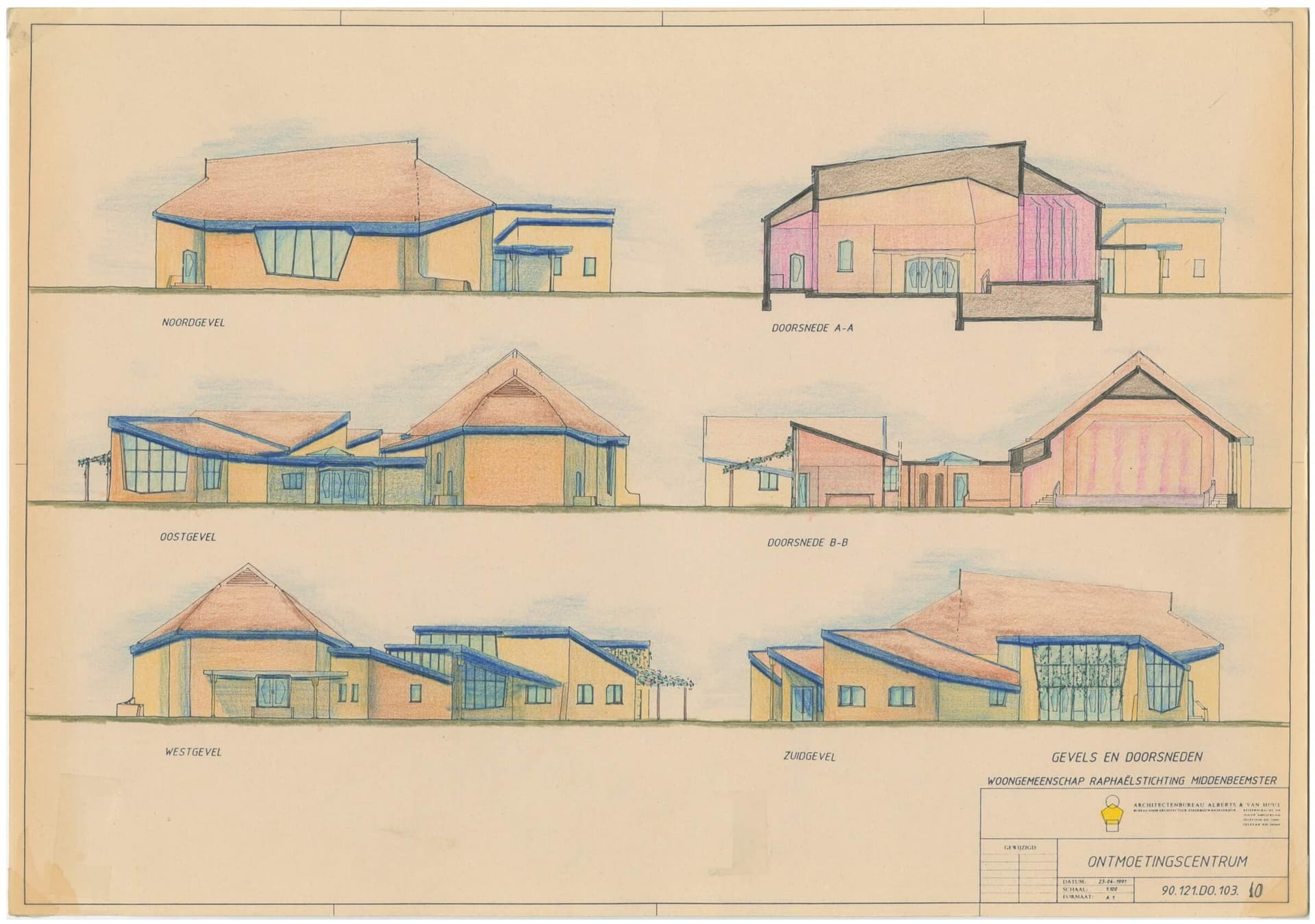 Alberts en Van Huut. Woongemeenschap Raphaëlastichting Middenbeemster, 1990-1991. Presentatietekening. Collectie Het Nieuwe Instituut, ALHU 489-3 