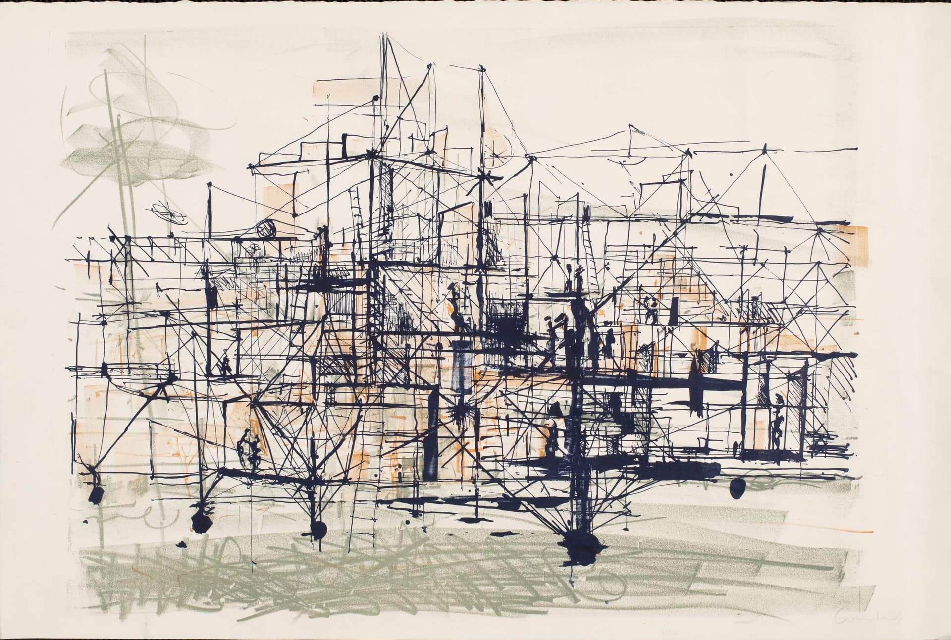 Constant Nieuwenhuys, New Babylon, 1961, litho. Collection Het Nieuwe Instituut, archive Academie van Bouwkunst Amsterdam (ABAM). Copyright Pictoright. 