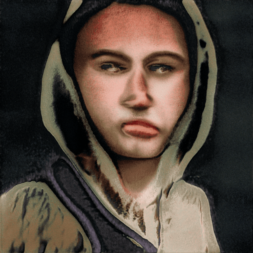 AI-generated image from Bogomir Doringer’s commissioned work The Hoodie, developed in the context of the exhibition of the same name, Het Nieuwe Instituut, 2019. 