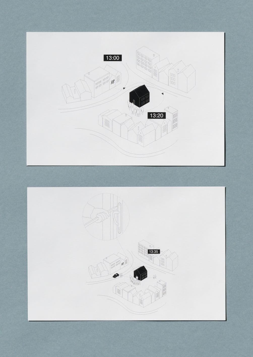  5) Carrying out the squatting action.
From: Architecture of Appropriation. On Squatting as Spatial Practice. Drawings by Anastasia Kubrak. Photos by Johannes Scwartz. 
