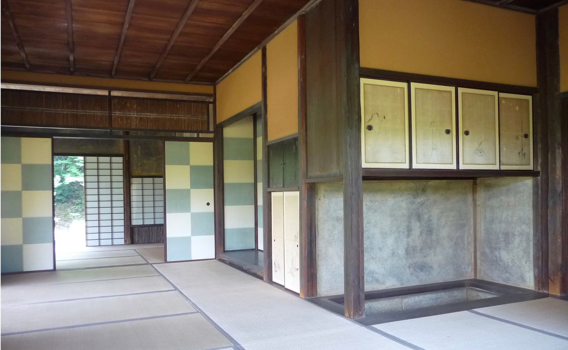 The Shokin-tei tea house with the famous chequered blue sliding doors and tokonoma that inspired European Modernists. Photo: Carola Hein.