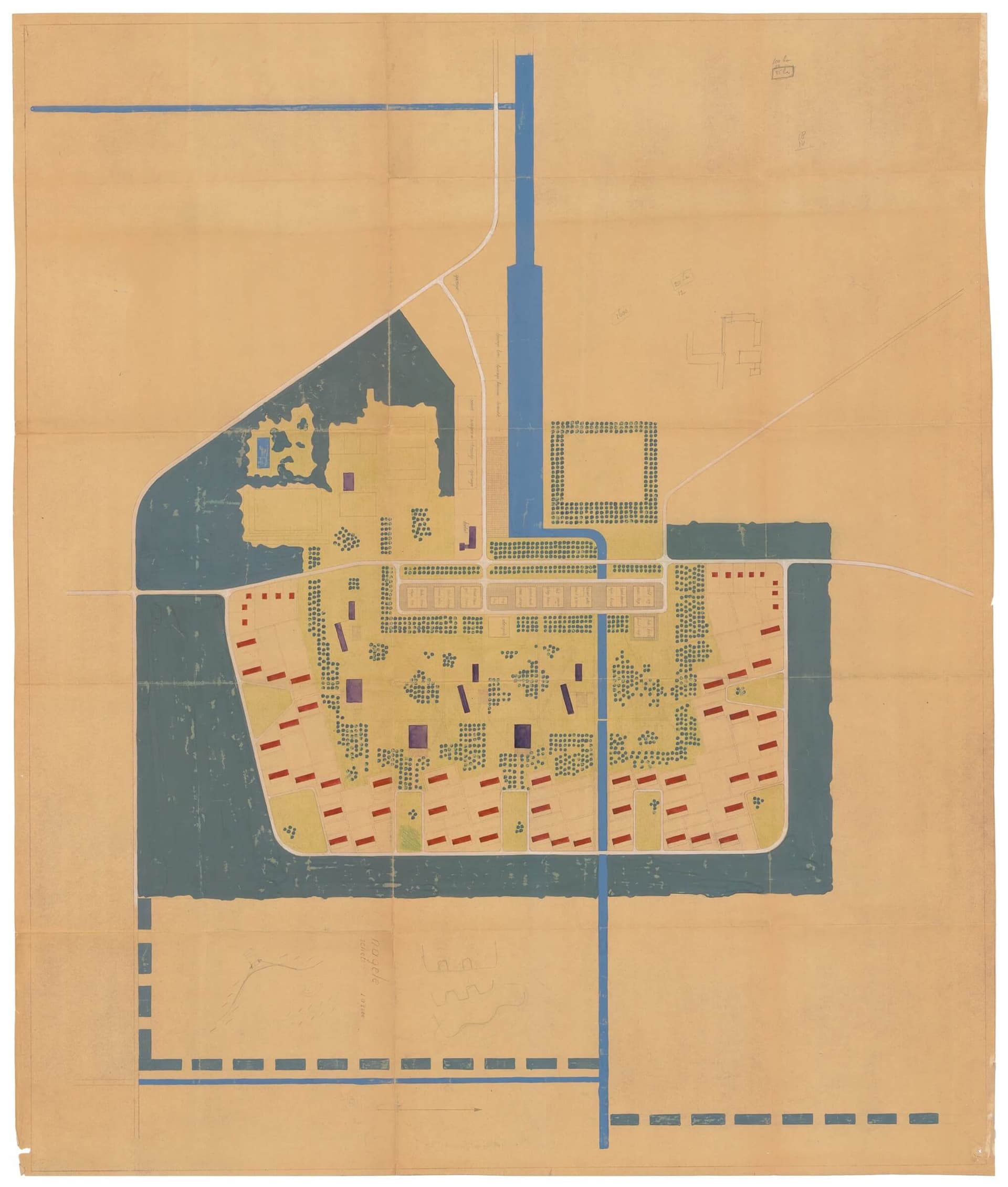 M. Kamerling, Stedenbouwkundig ontwerp Nagele,1948. Collectie Het Nieuwe Instituut, KAME 35 