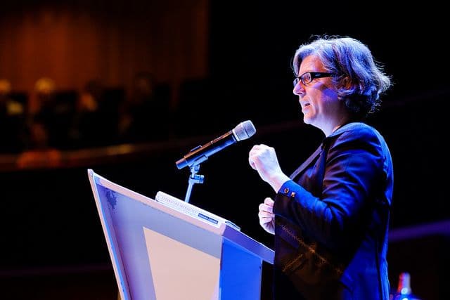 Virginia Eubanks tijdens de Privacyrede 2019. Photo Sebastiaan ter Burg. 