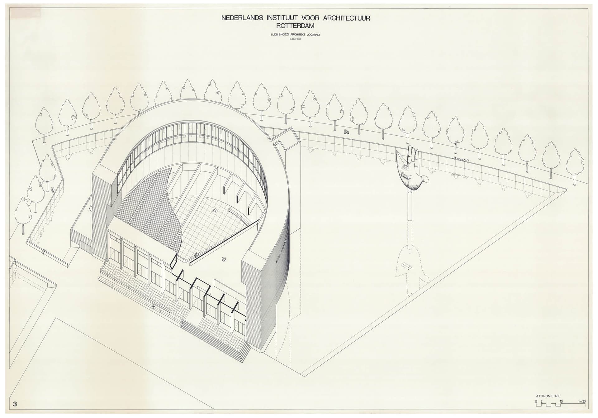 Luigi Snozzi. Prijsvraagontwerp voor het Nederlands Architectuurinstituut. Collectie Het Nieuwe Instituut, MOAI 6.34 