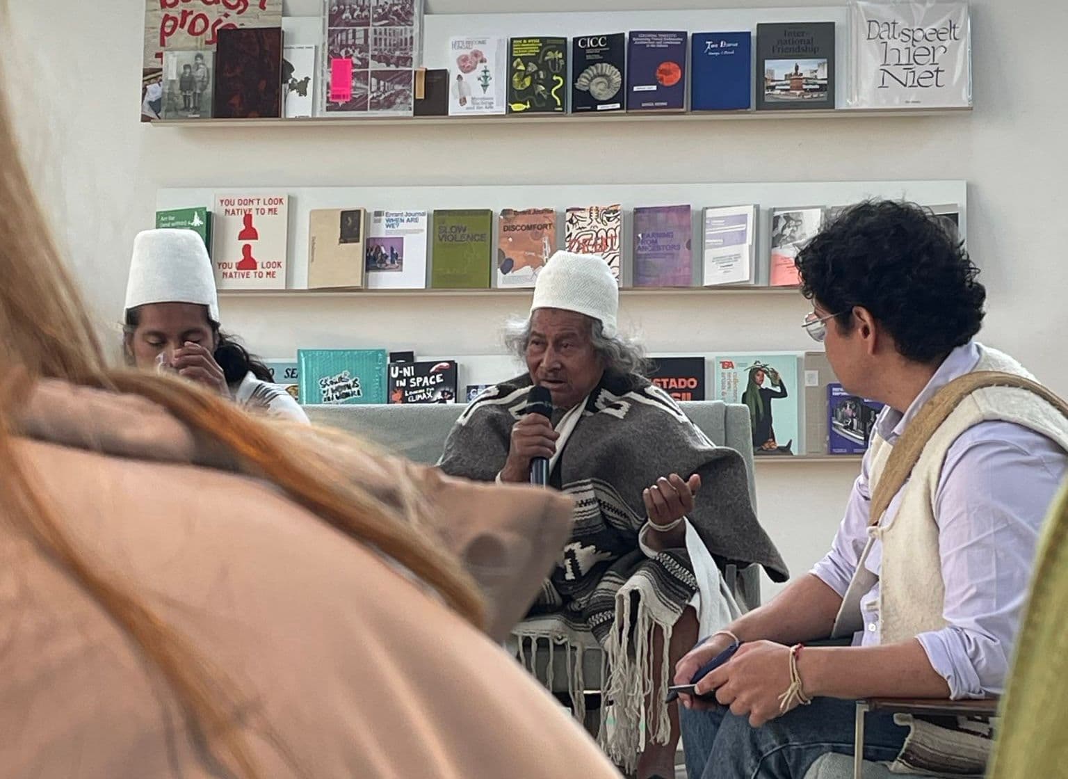 Elder Mamo Arwawiku (center) and Aldo Ramos (right), June 2024. Photo: Sophie Krier.