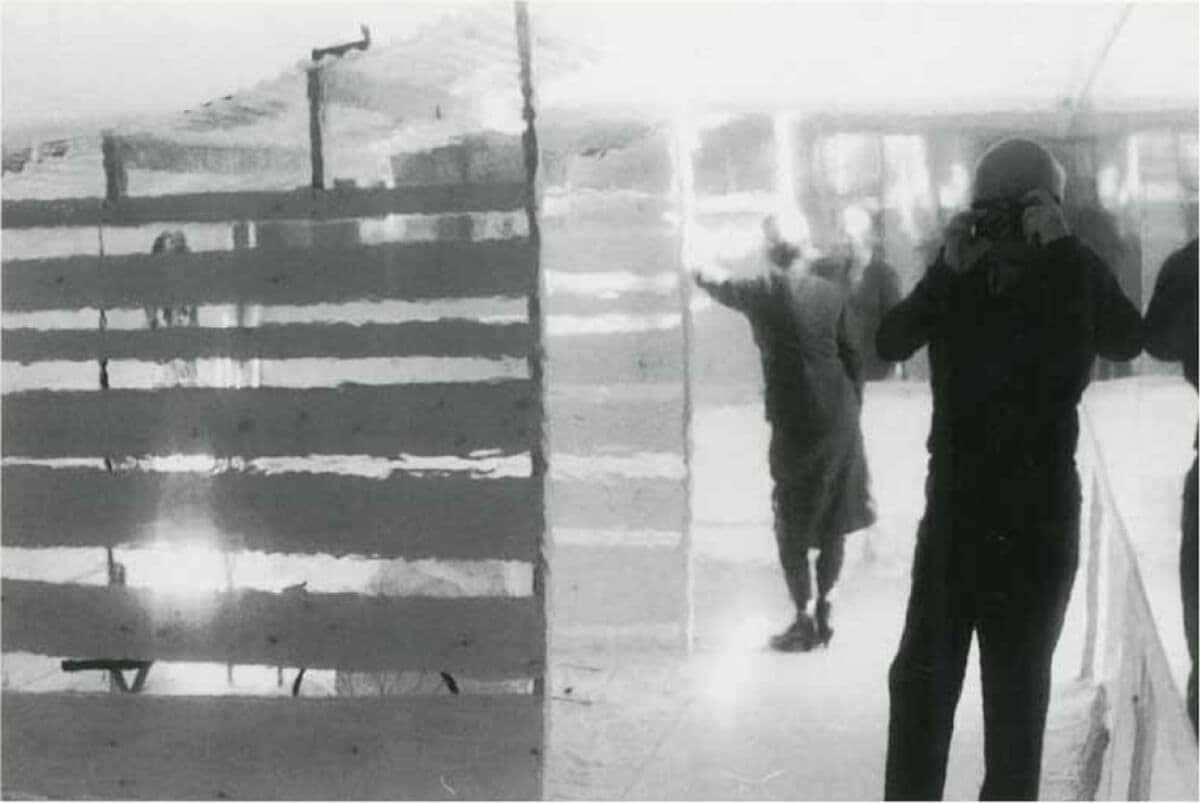 Alison and Peter Smithson at the Patio & Pavilion Exhibition as rebuilt, London 1990 (Smithsons Family Archive) 