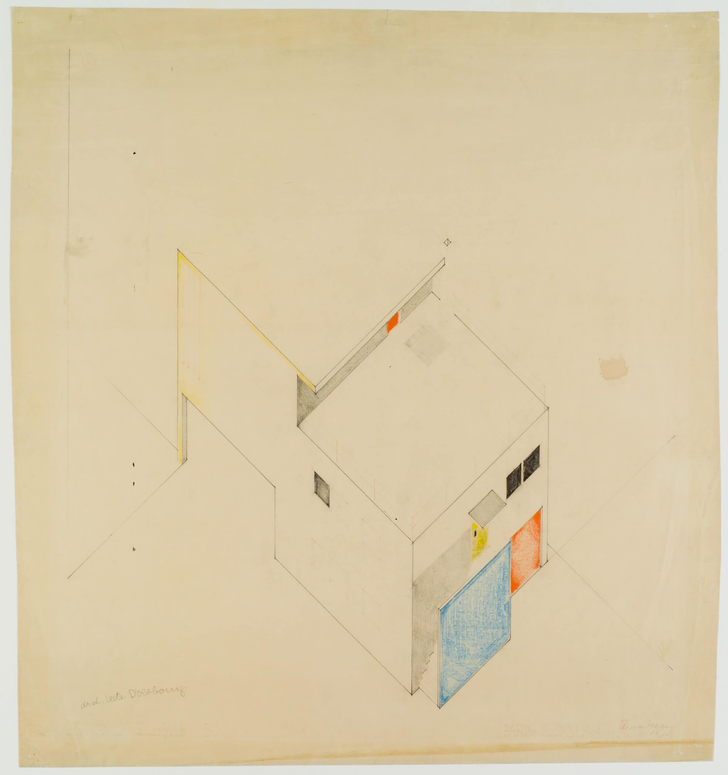 Theo van Doesburg. Ontwerp voor de atelierwoning Meudon-Val-Fleury, 1929. Collectie Het Nieuwe Instituut, DOES AB5359. Gift Van Moorsel. 