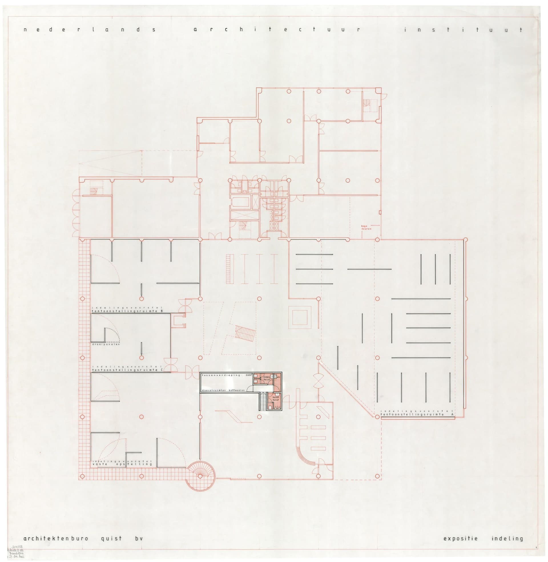 Architektenburo Quist. Competition design for the Netherlands Architecture Institute (NAi) in Rotterdam, 1988. Floor plan of the exhibition space. Collection Het Nieuwe Instituut, MOAI 5.6.  