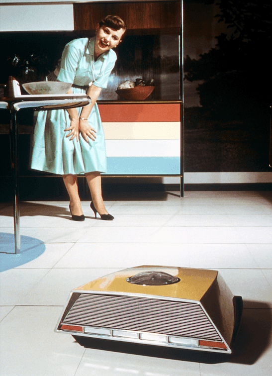 Robotic floor cleaner in the 'Miracle Kitchen' at the 1959 American National Exhibition in Moscow. Photo: Library of Congress 
