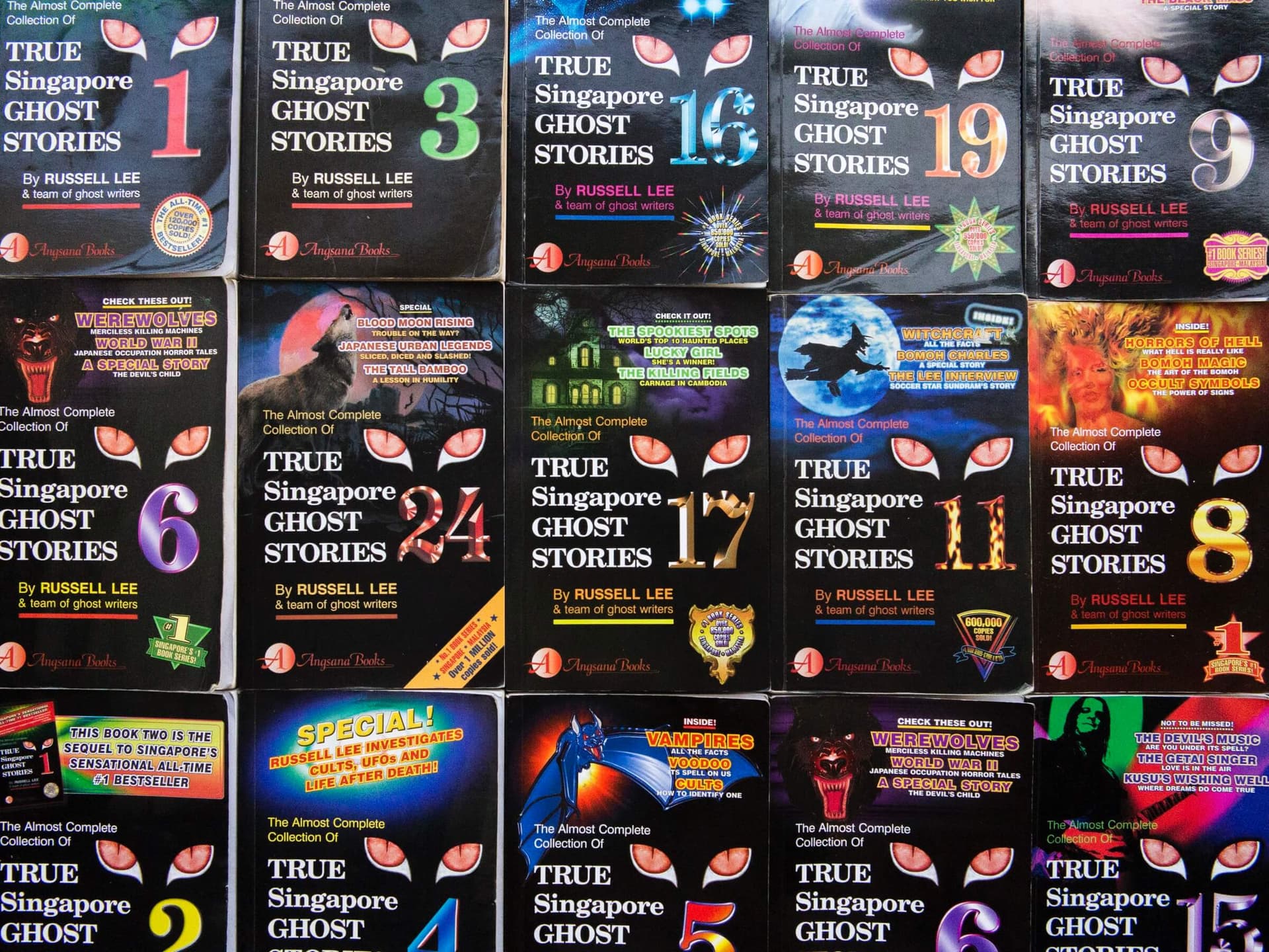 True Singapore Ghost Stories Volumes 1-24 by Russell Lee. Courtesy of the artist and Amanda Wilkinson Gallery.