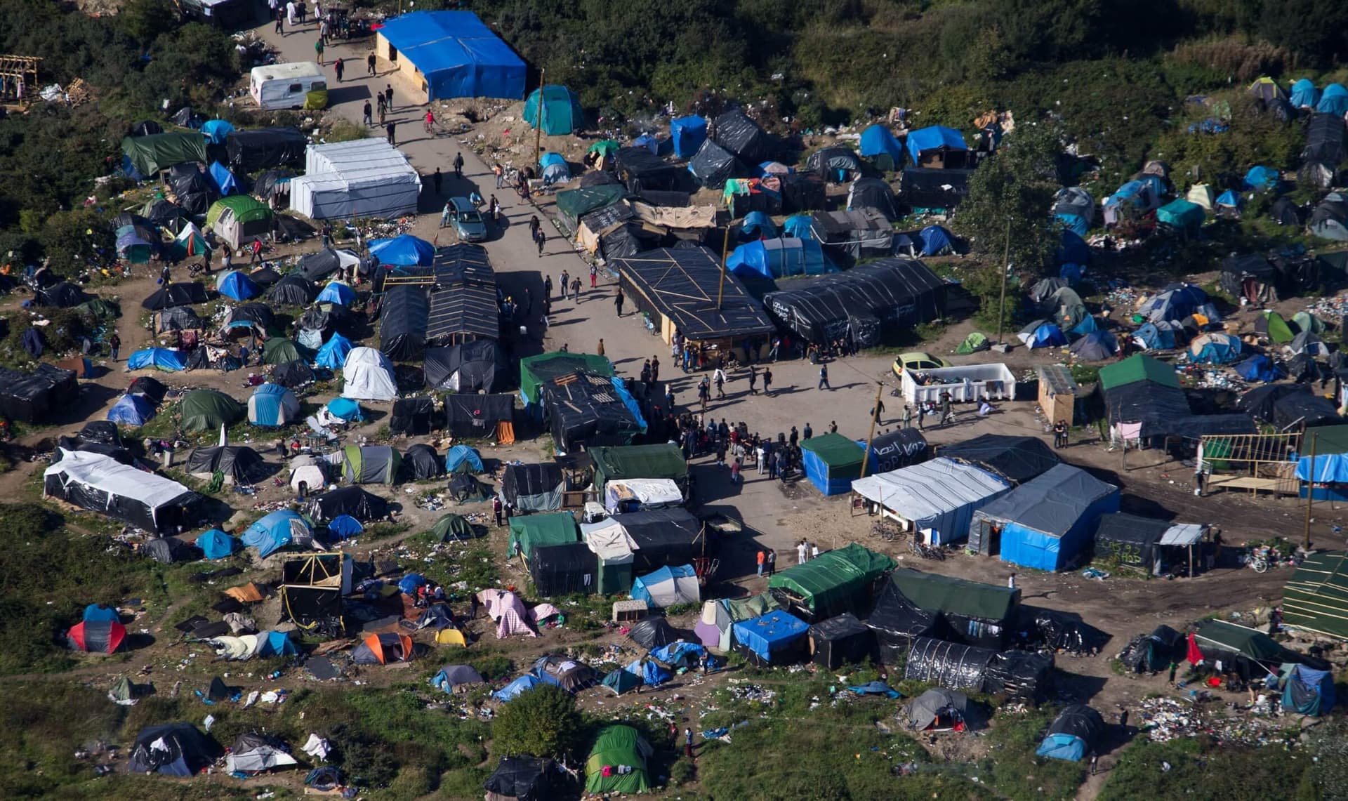 Migrantenkamp The New Jungle Camp, bij Calais, Noord-Frankrijk. AP/Hollandse Hoogte 