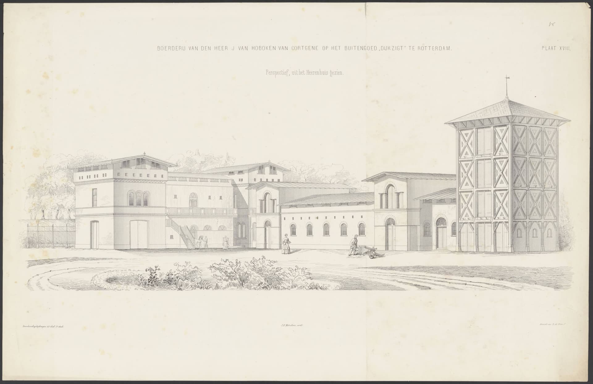 J.F. Metzelaar. Design for a farm and coach house on the Dijkzigt estate, 1862. Collection Het Nieuwe Instituut, Plaatwerk Archive, PLAA t15 