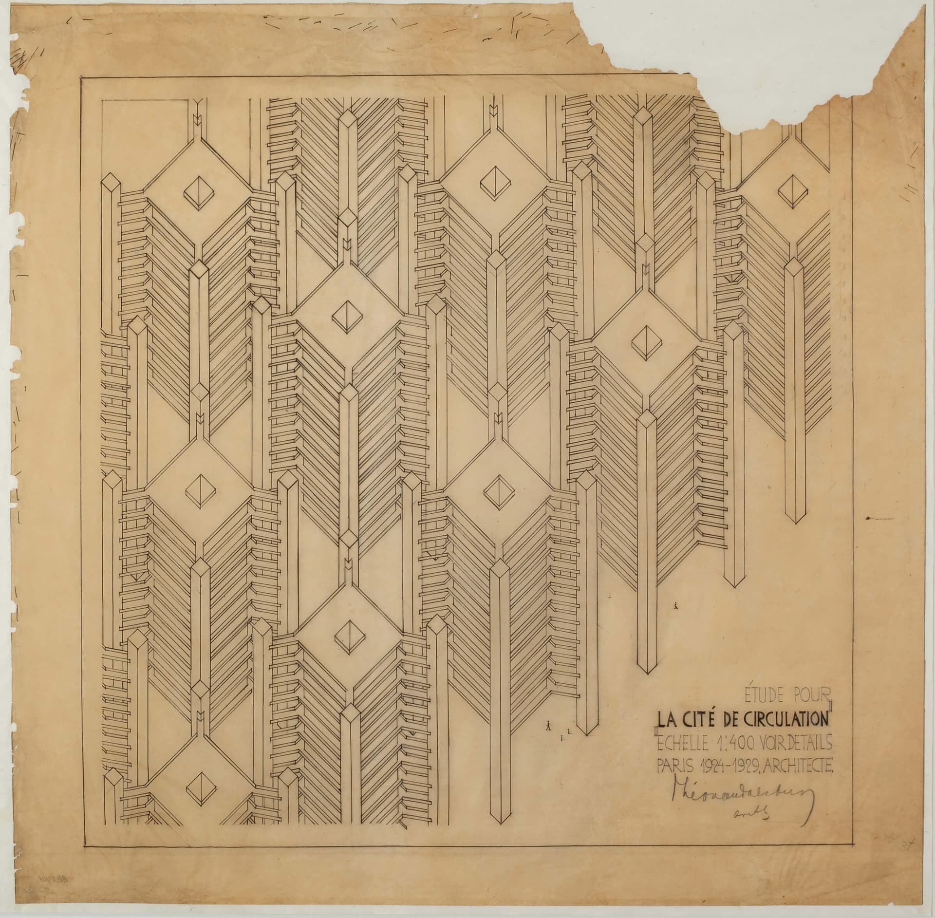 Th. van Doesburg. Cité de Circulation 1929. Collection Het Nieuwe Instituut, gift Van Moorsel. 