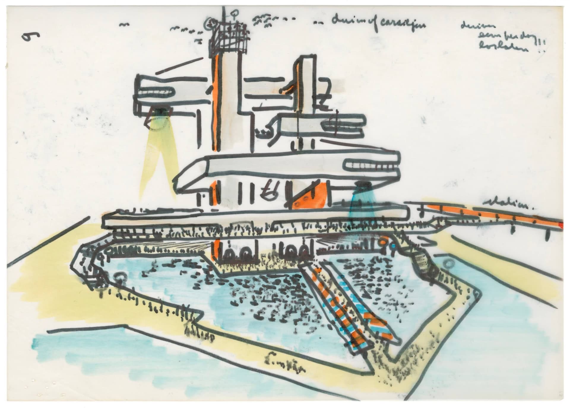 Van den Broek en Bakema, Carel Weeber (schets van Jaap Bakema). Nederlands Paviljoen in Osaka, Japan, 1968-70. Collectie Het Nieuwe Instituut, BAKE d34-13 