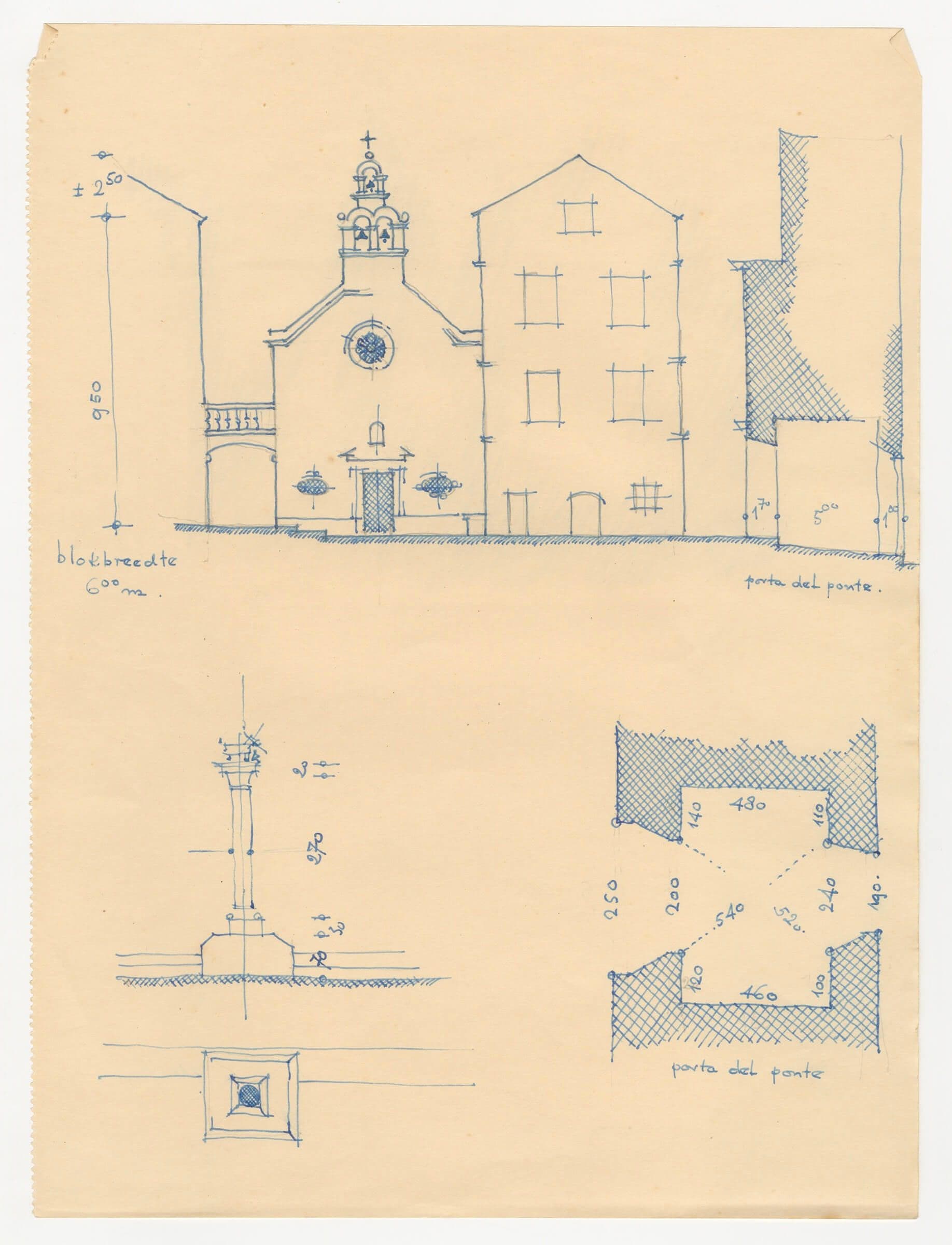 J. Vegter, reisschets van de ‘Porta del Ponte’, Italië, 1939. Dankzij een studiebeurs van de TH Delft, gaan Vegter en zijn echtgenote Julie van der Kieft op huwelijksreis naar onder andere Dubrovnik en steden in noordoost Italië. Talloze reissc… 