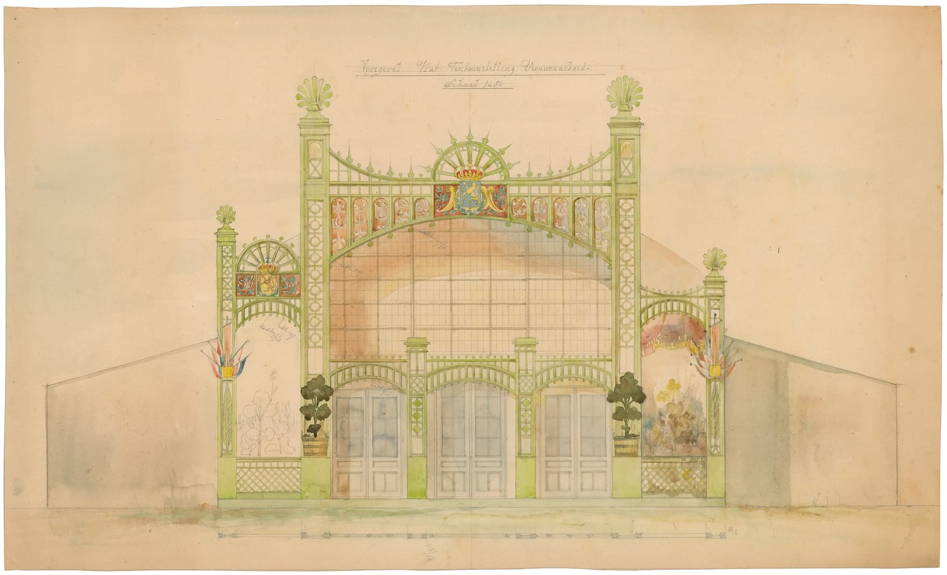 J. J. van Nieukerken. Ontwerp voor de Nationale Tentoonstelling van Vrouwenarbeid, Den Haag, 1897. Collectie Het Nieuwe Instituut, NIEU 178 