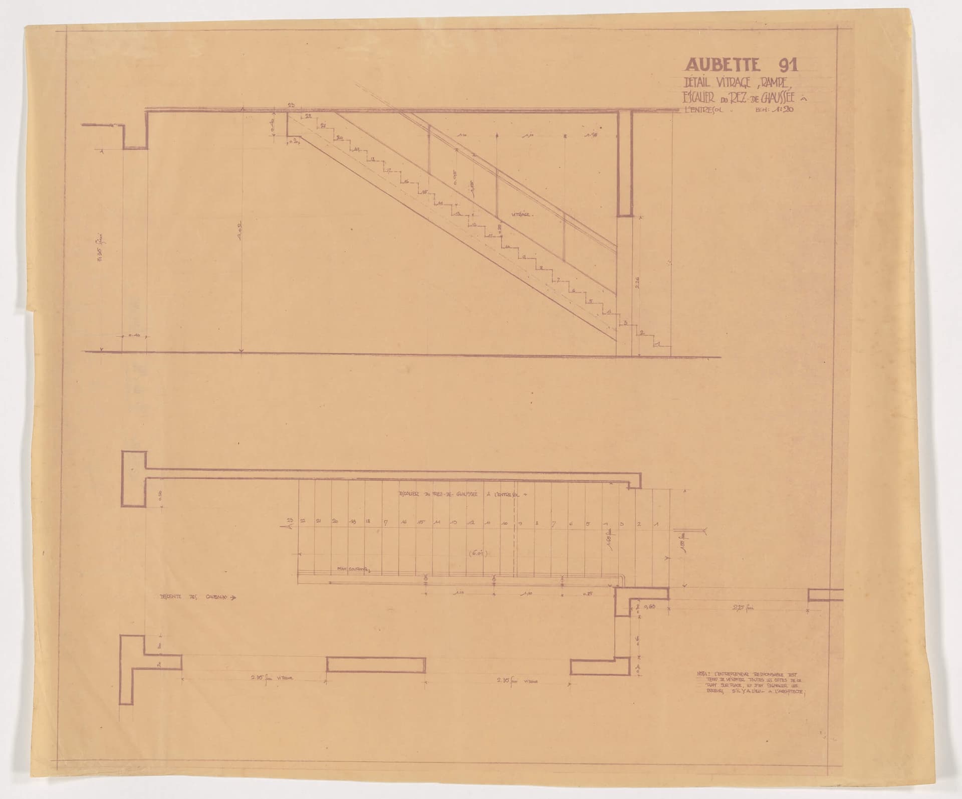 Theo van Doesburg. Staircase and mezzanine Café Aubette, 1927. Diazotype on vellum. Collection Het Nieuwe Instituut, DOES AB9185. Donation Van Moorsel. 