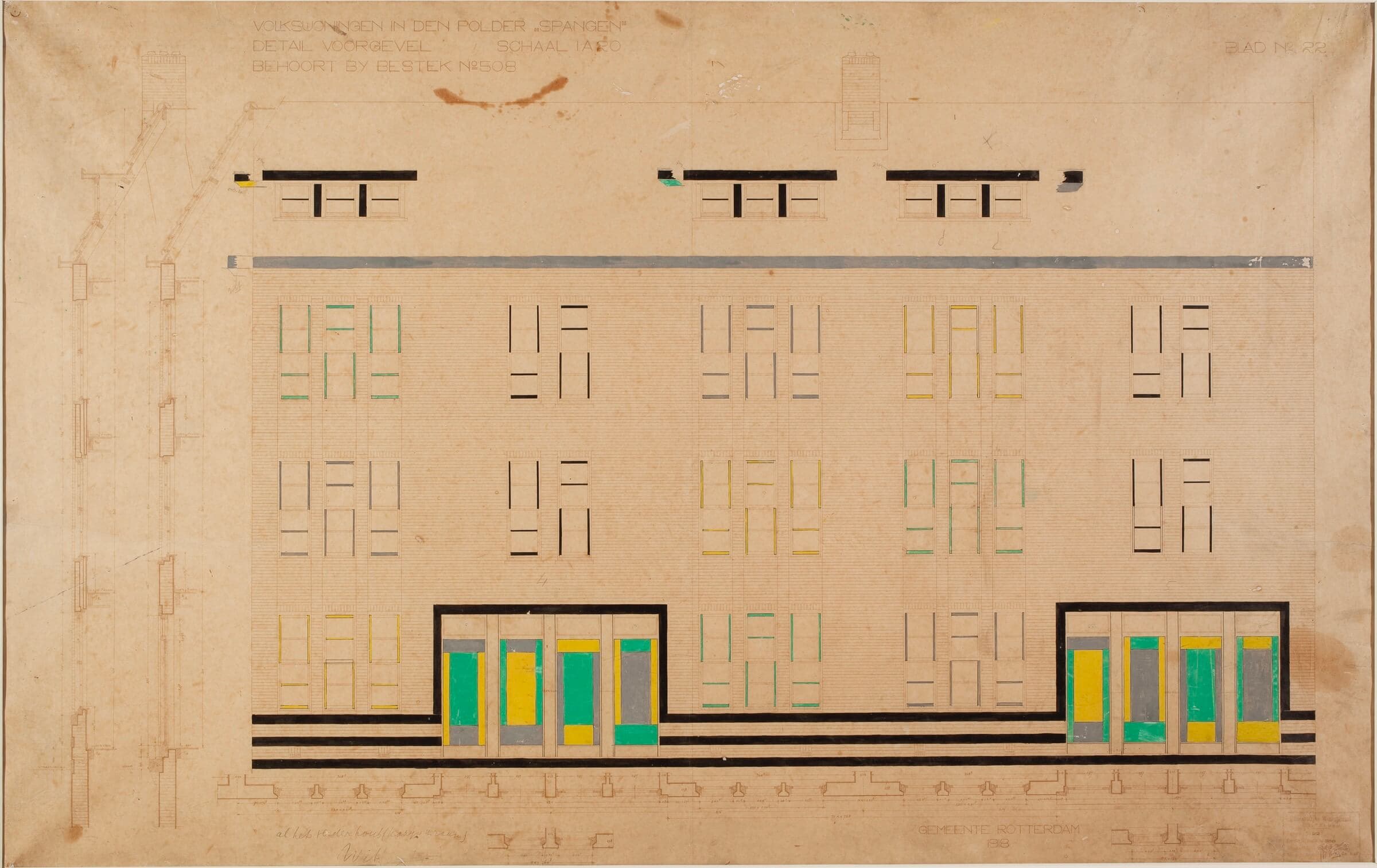 J.J.P. Oud in samenwerking met Theo van Doesburg, woningbouwcomplex Spangen blok I en V, Rotterdam, 1918-1919, Collectie Het Nieuwe Instituut 