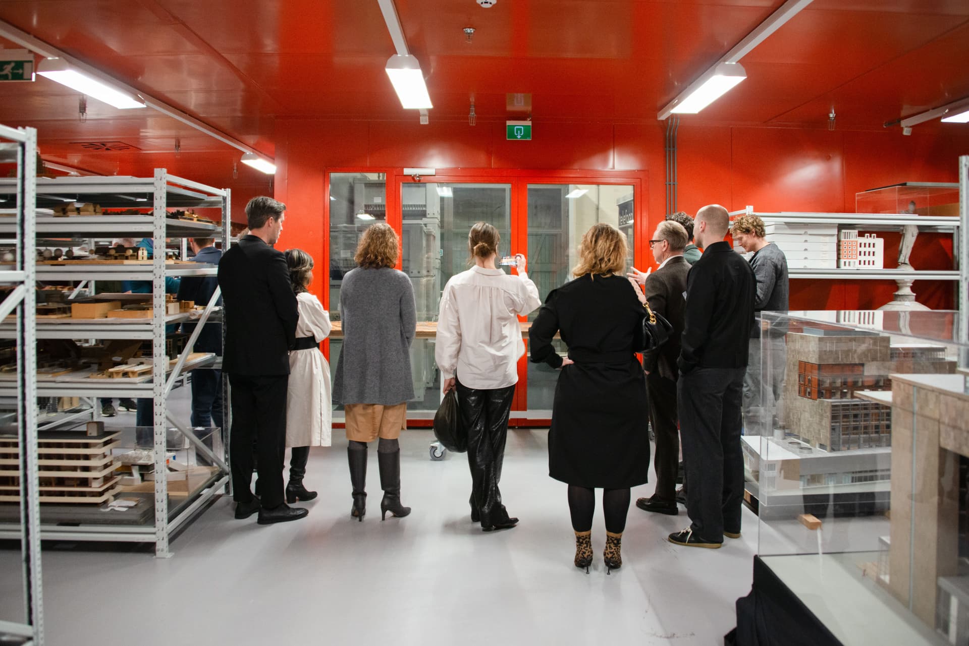 Members of the Nieuwe Instituut gathered in the archives. Photo: Isa de Jong