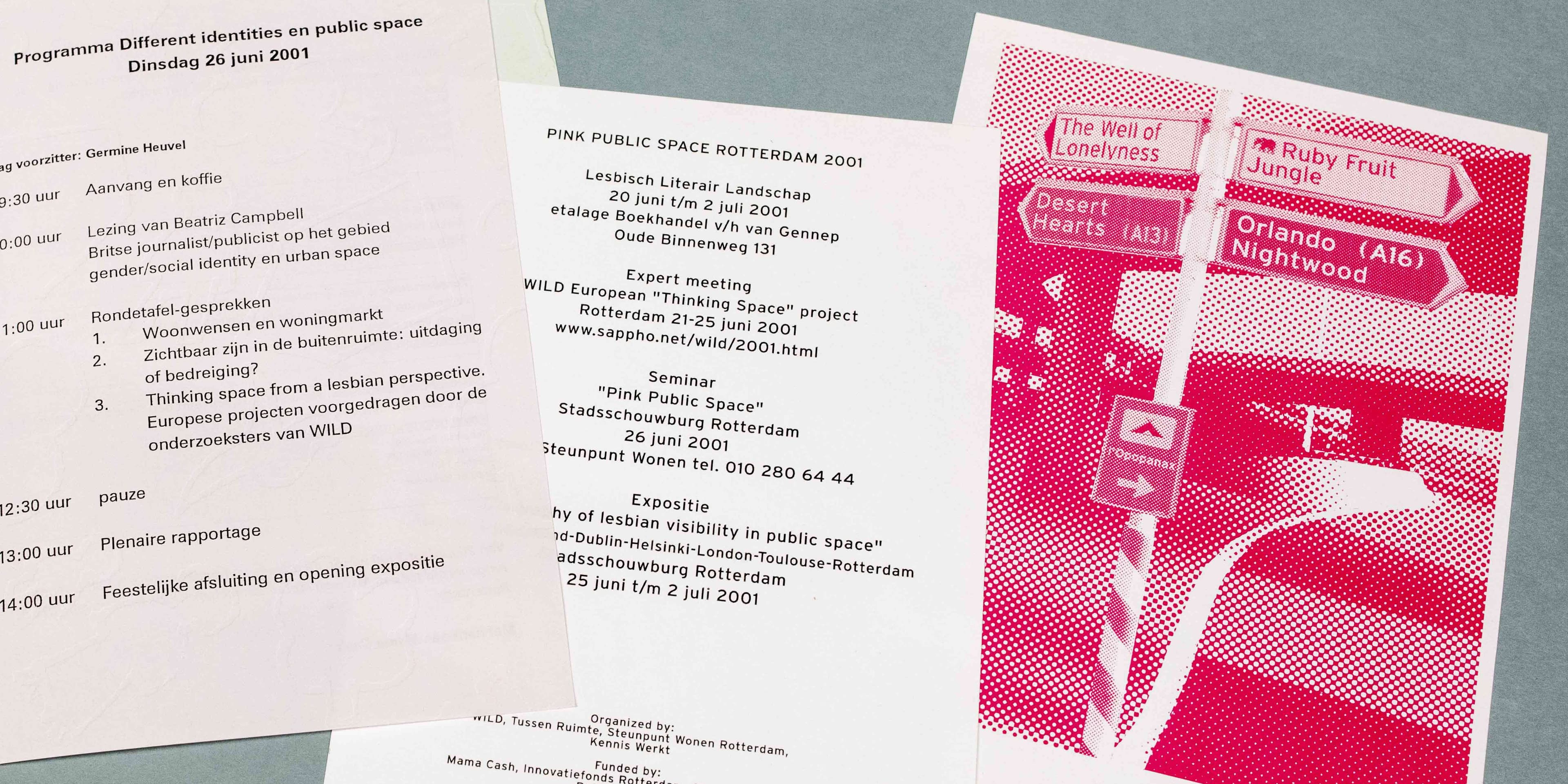 Stukken uit het dossier Pink Public Space, 2000-2001. Collectie Nieuwe Instituut, archief Stichting Vrouwen Bouwen Wonen. 