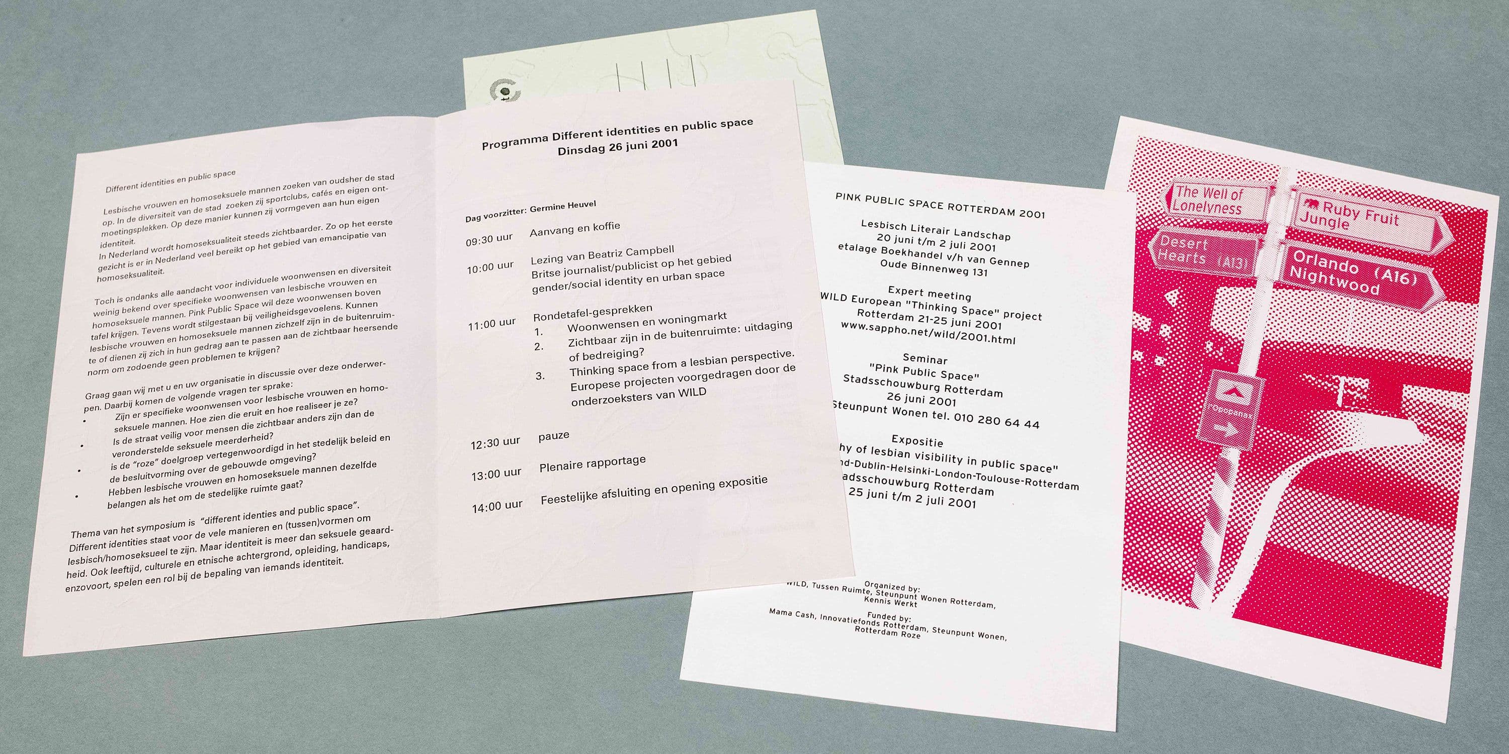 Stukken uit het dossier Pink Public Space, 2000-2001. Collectie Nieuwe Instituut, archief Stichting Vrouwen Bouwen Wonen. 