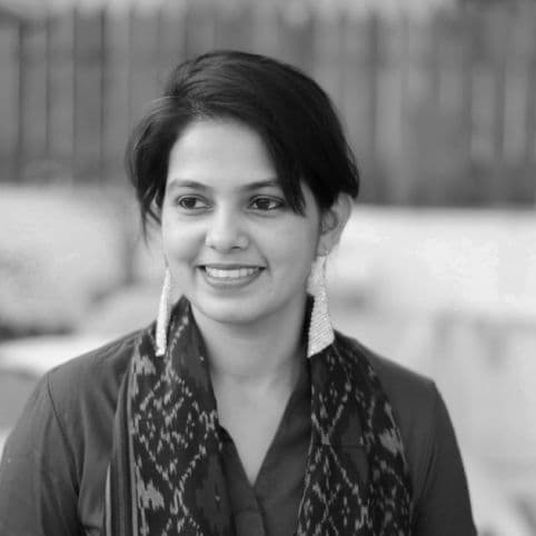 Black and white portrait photo of Shruti Hussain.