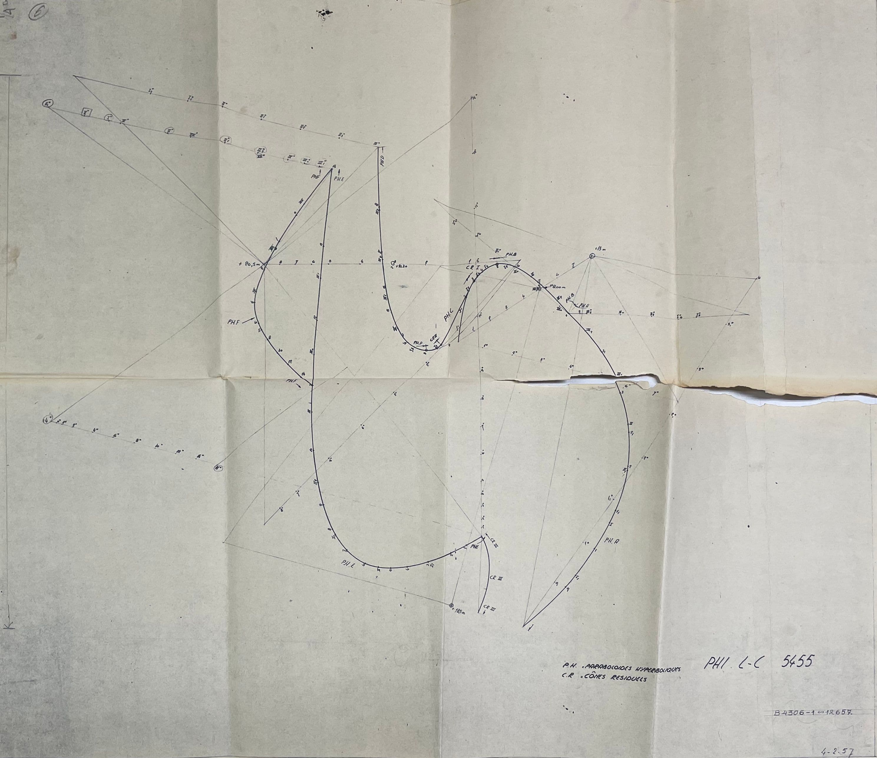 Construction Drawing for the Philips Pavilion, designed by Le Corbusier and built for the Expo 58 in Brussels.