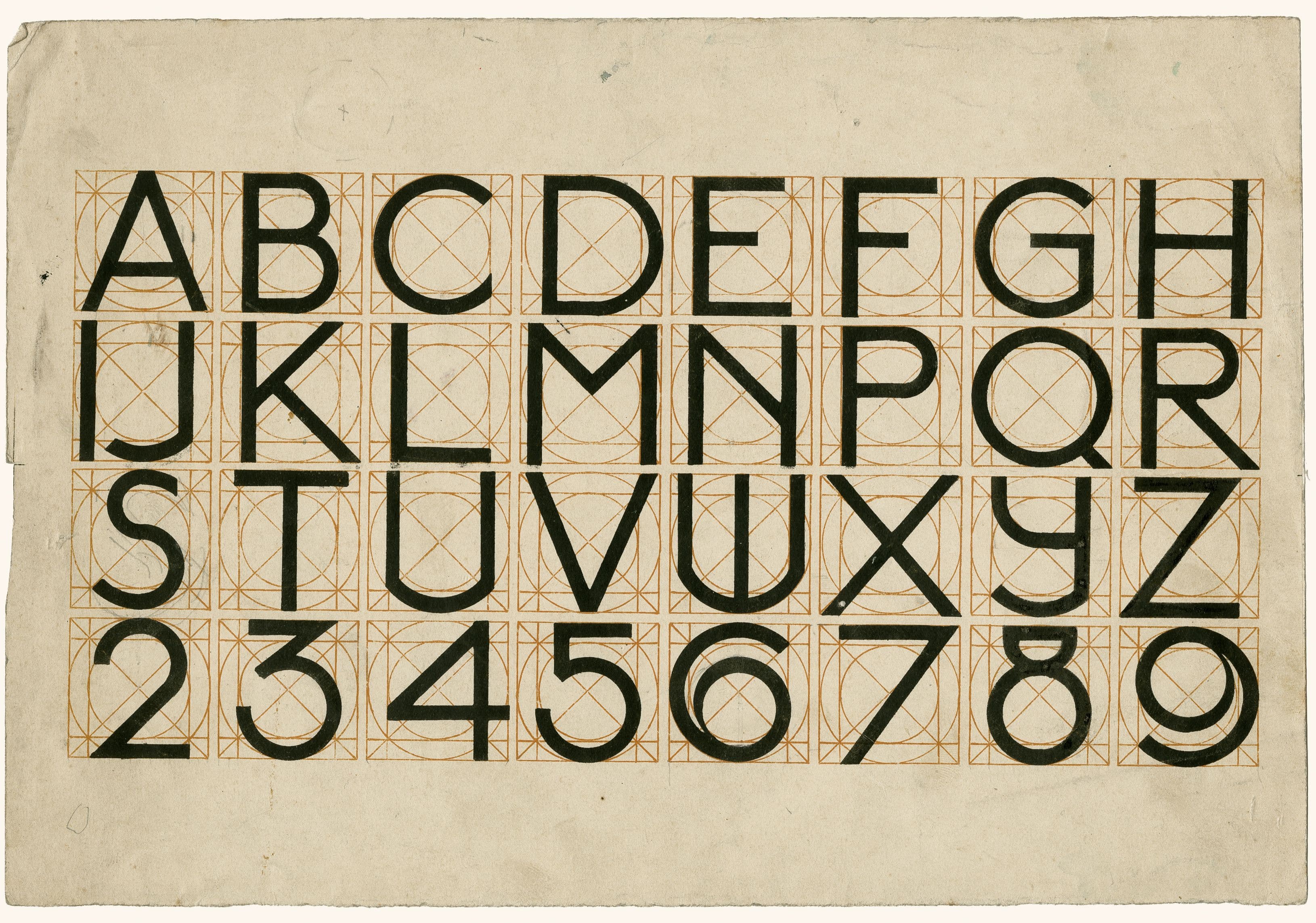 J.L.M. Lauweriks. Quadratuuralfabet, [1900]. Collectie Nieuwe Instituut, LAUW 85.