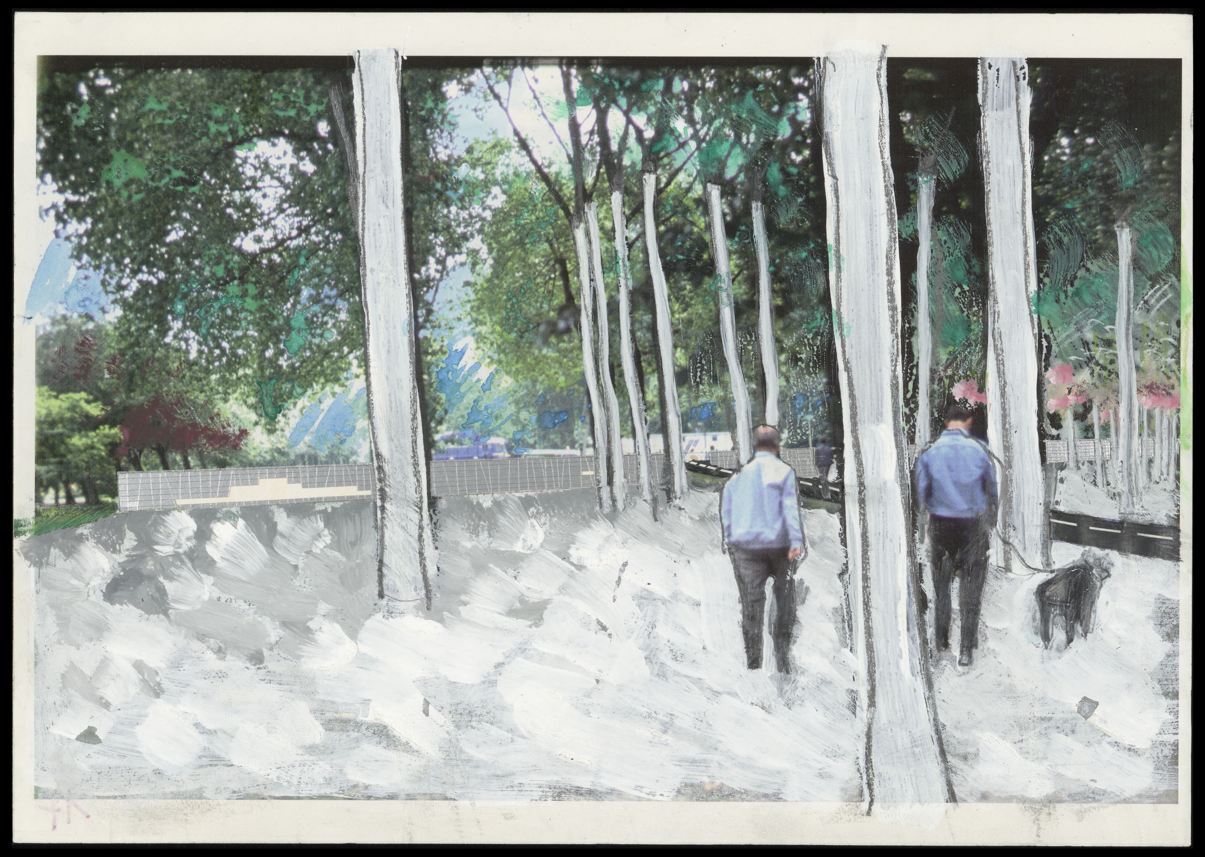 Office for Metropolitan Architecture. The Museumpark. Drawing by Yves Brunier, 1989. Collection Nieuwe Instituut, OMAR 4462-3