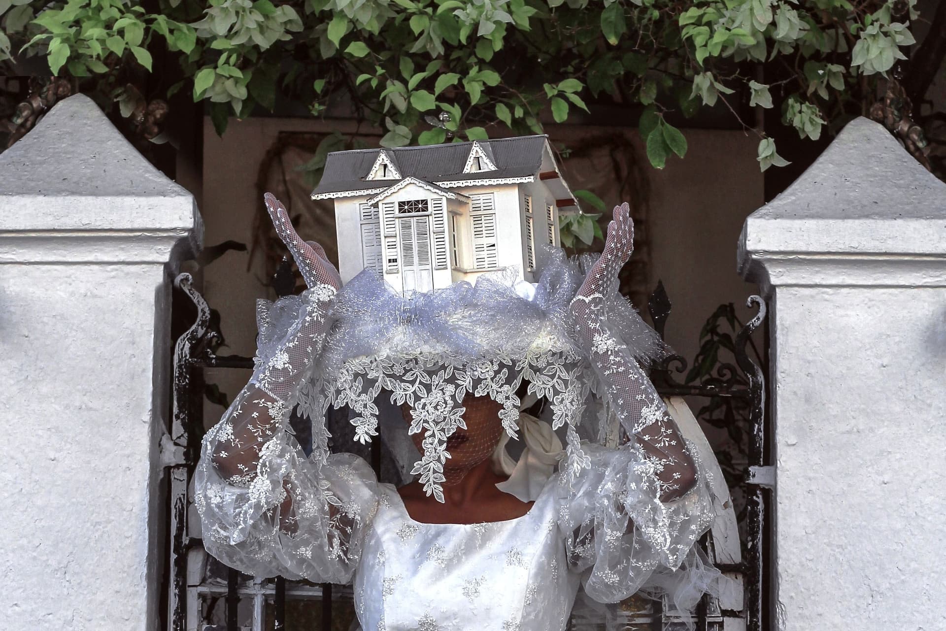 Amanda in her Dolly Mas costume with a headpiece by Tremayne Frauenfelder. Photo: Matthew Creese