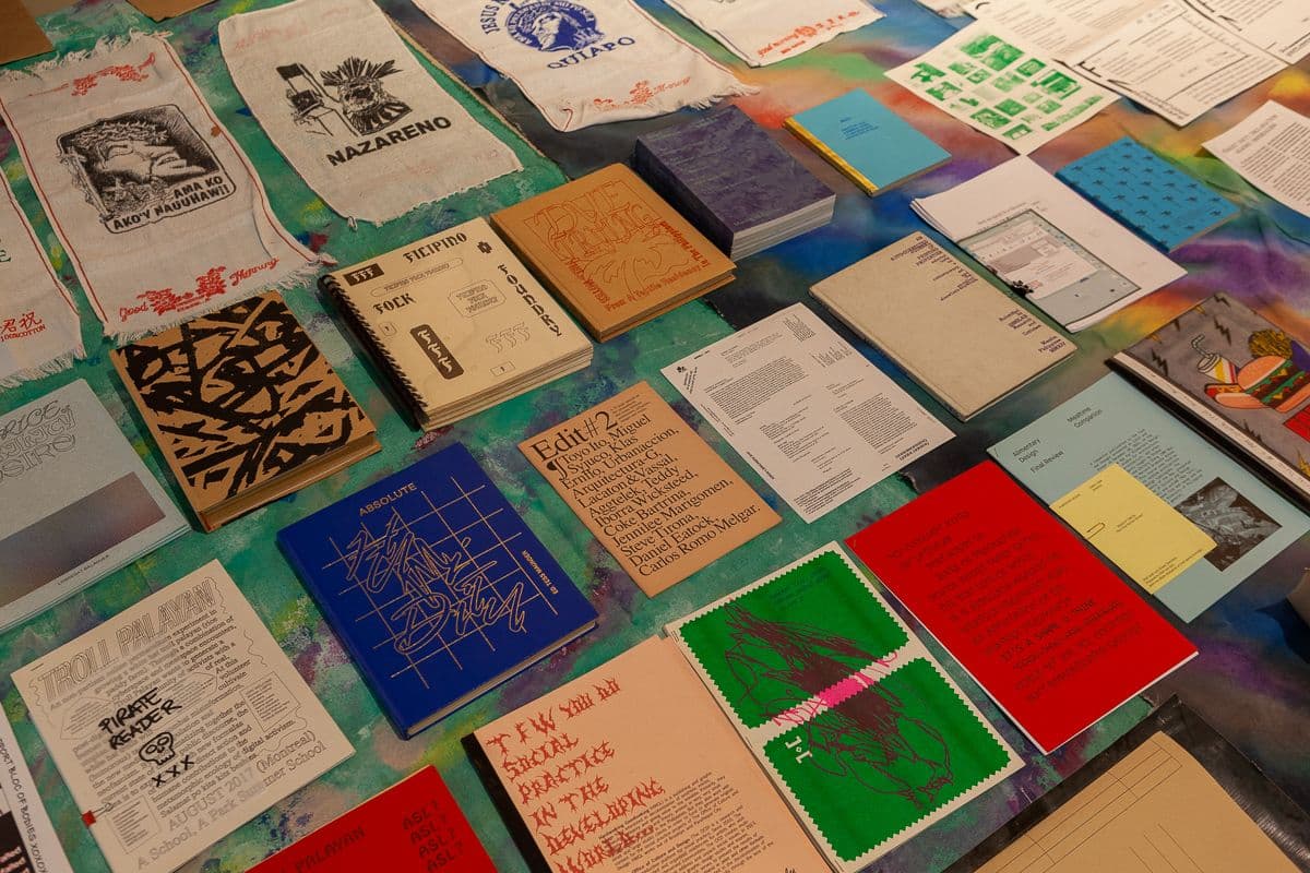 Zines and books presented on the floor