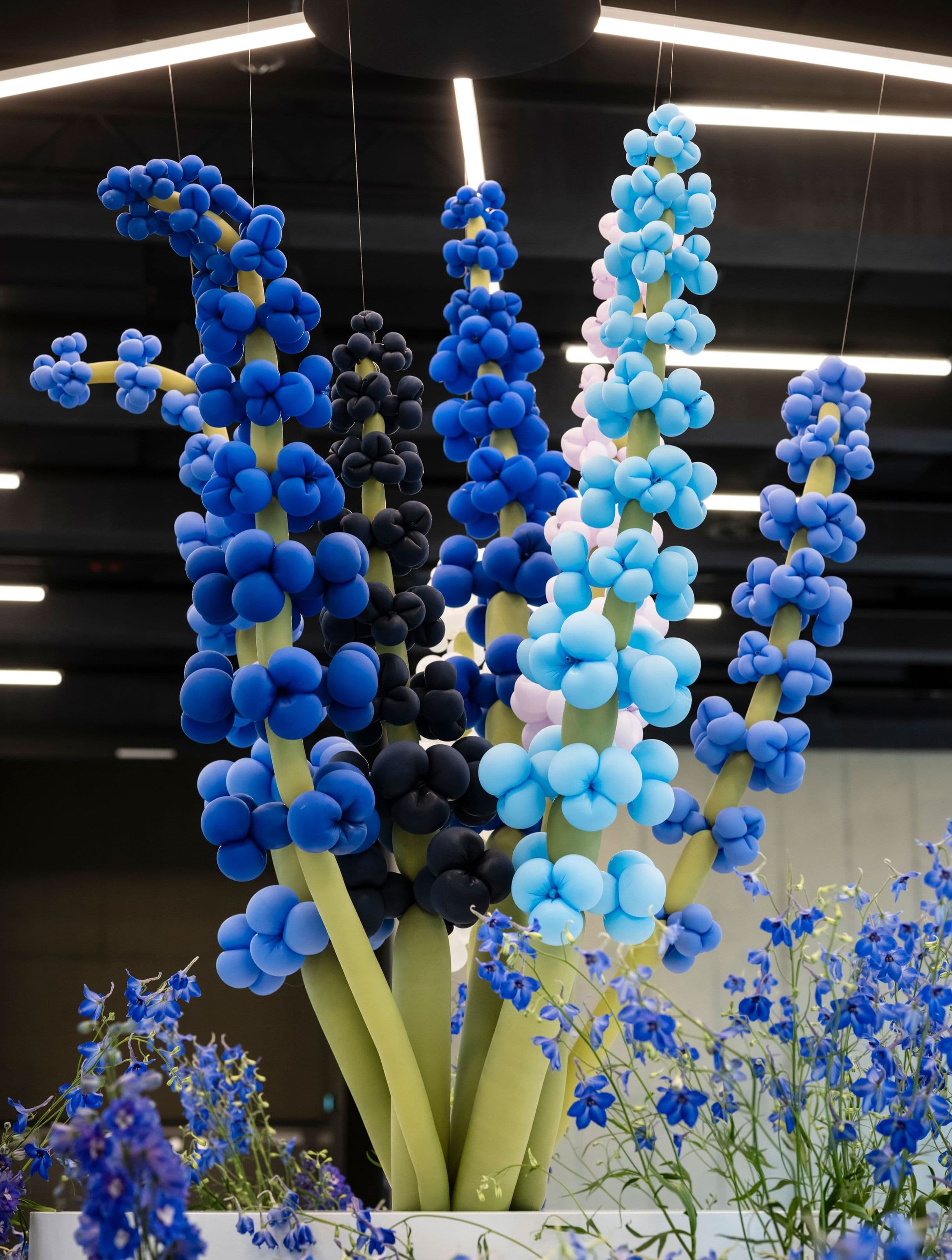 Extremely light Delphinium-Bouqet, 2025. A work by Sarah Oos in the exhibition Delphinium Maximum. © Bauhaus Dessau Foundation. Photo: Thomas Meyer (OSTKREUZ)