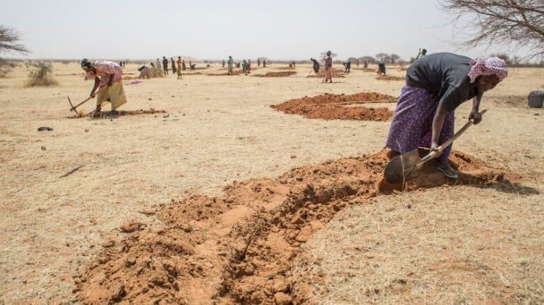 Digging half moons for water conservation in Niger. Photo: Creative Commons 