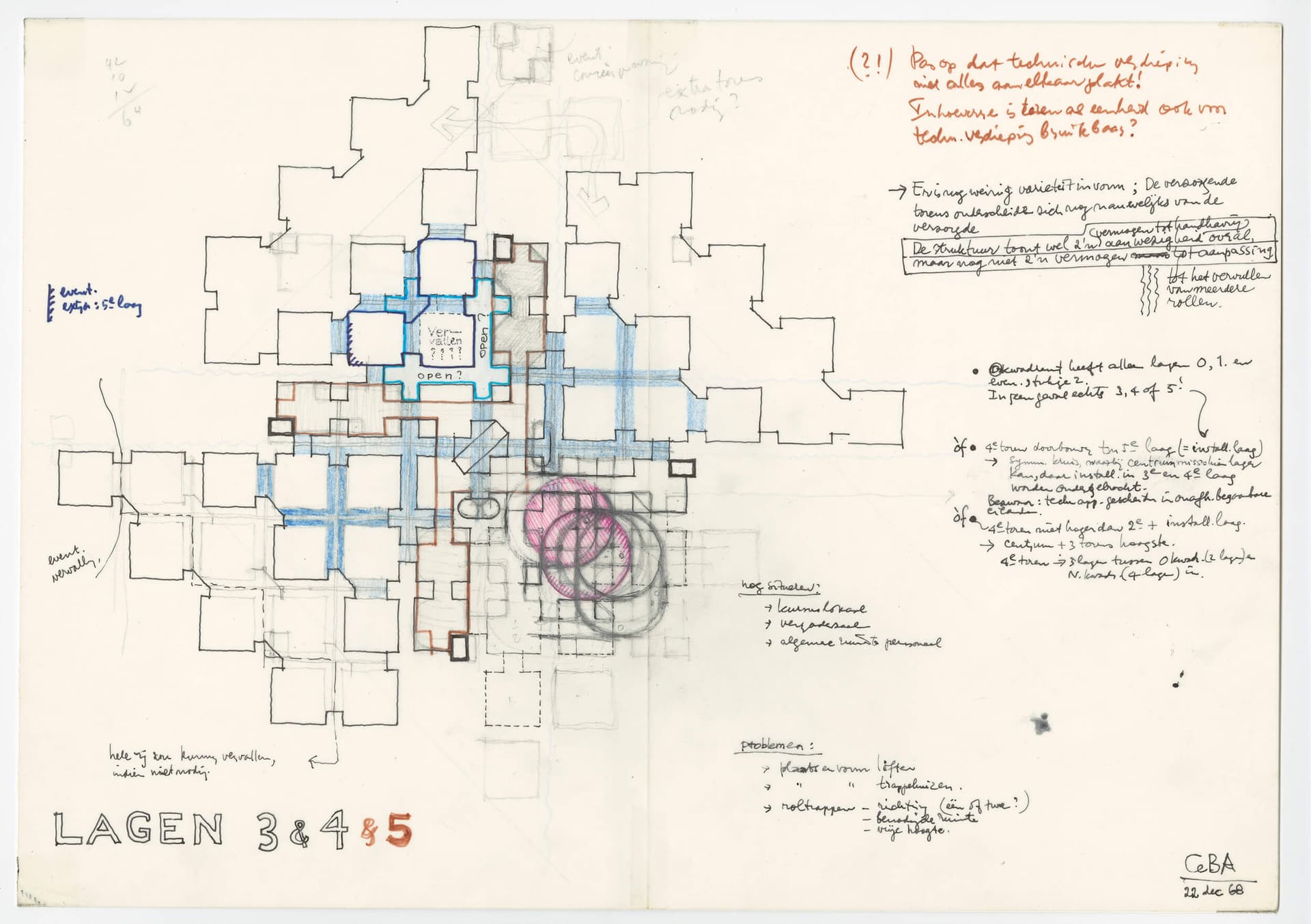 H. Hertzberger, Ontwerpschets voor Centraal Beheergebouw, Apeldoorn, 1968. Collectie Het Nieuwe Instituut / Bruikleen Herman Hertzberger 