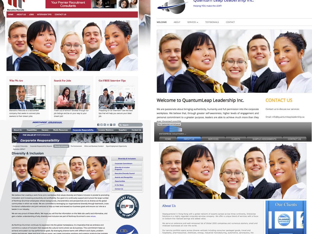 The same ‘diversity’ stock image on different websites