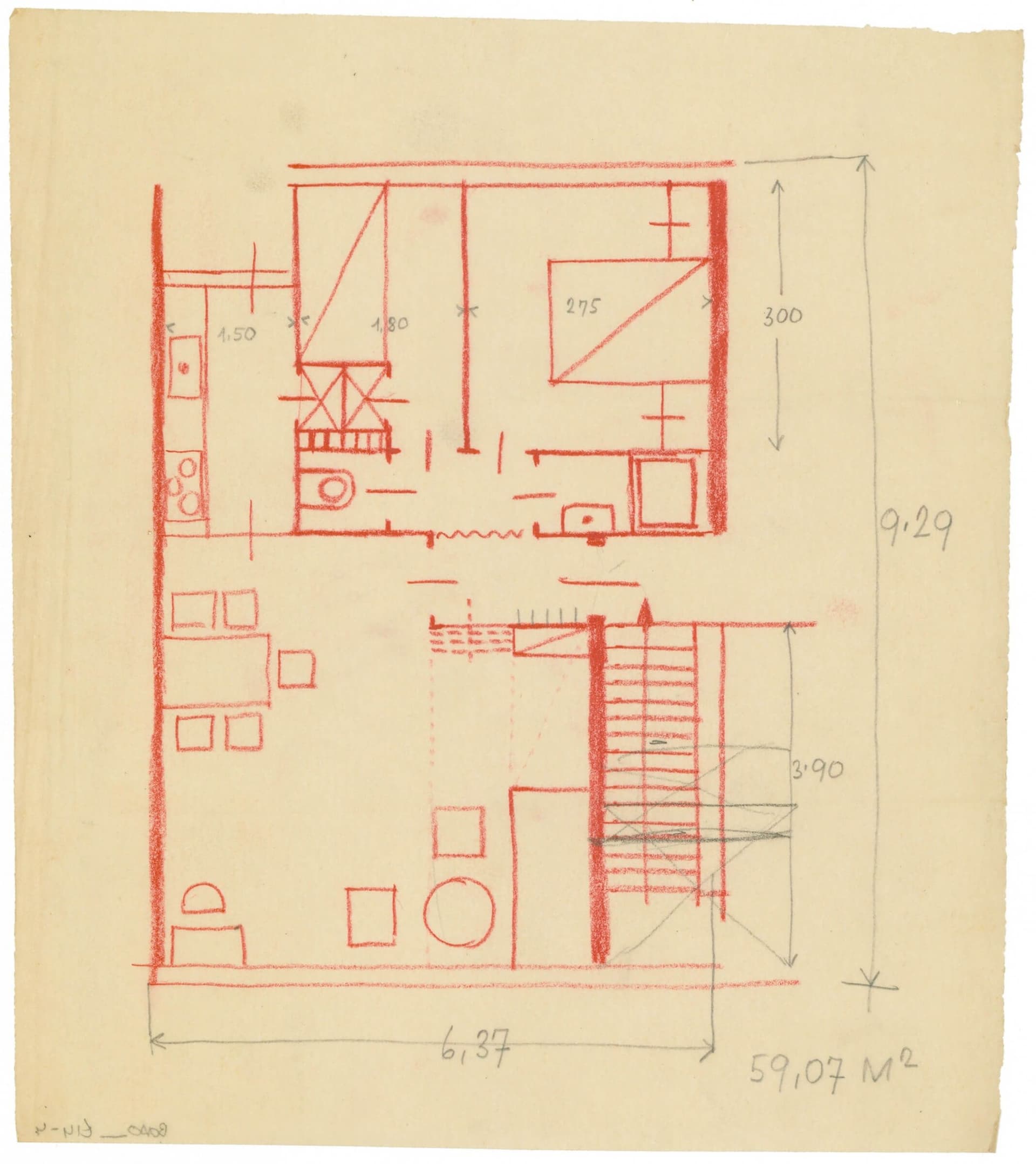 A. Bodon. Studie van minimum plattegronden, 1940. Collectie Het Nieuwe Instituut, BODO t14-4  