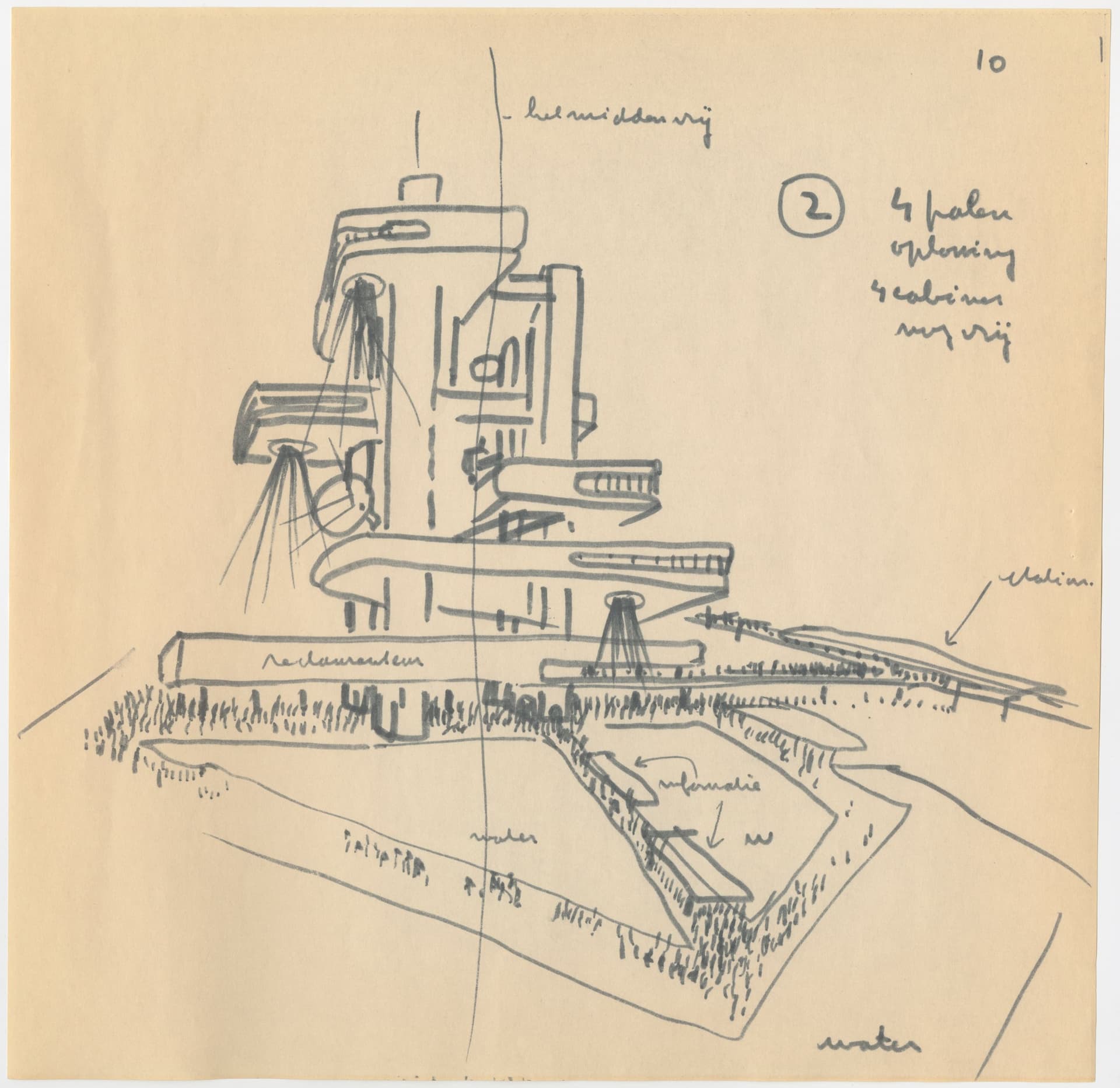  J.B. Bakema. Schets Nederlands paviljoen Osaka, 1970. Collectie Het Nieuwe Instituut, BAKE d456-11 