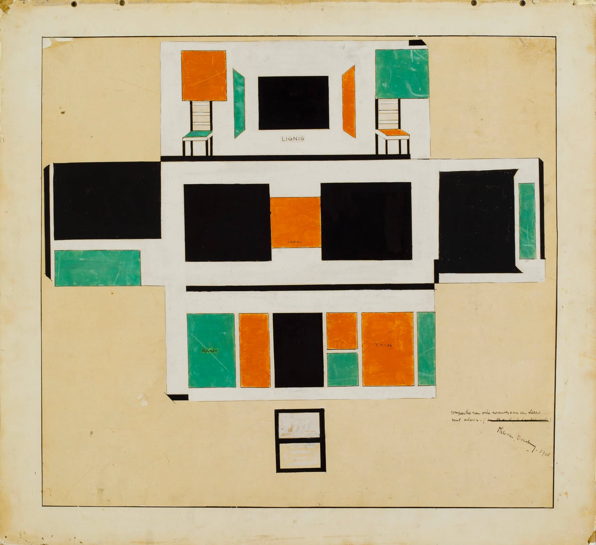 Theo van Doesburg, Conservatory design of the house for Bart de Ligt, 1918, Het Nieuwe Instituut Collection, gift Van Moorsel. 