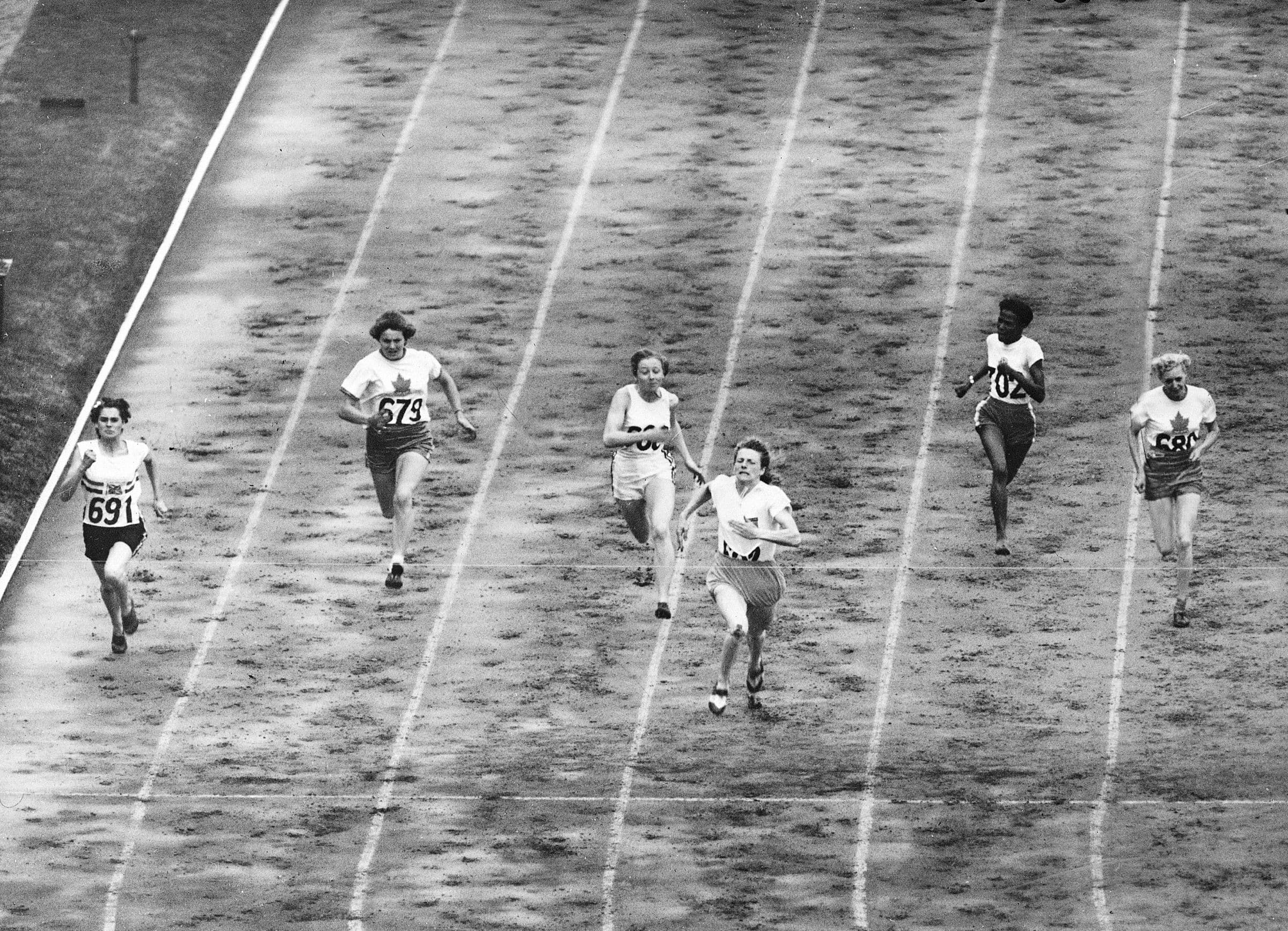 100 meter sprintfinale met Fanny Blankers-Koen. Olympische Spelen, Londen, 1948. Fotograaf onbekend. © Bettmann/CORBIS