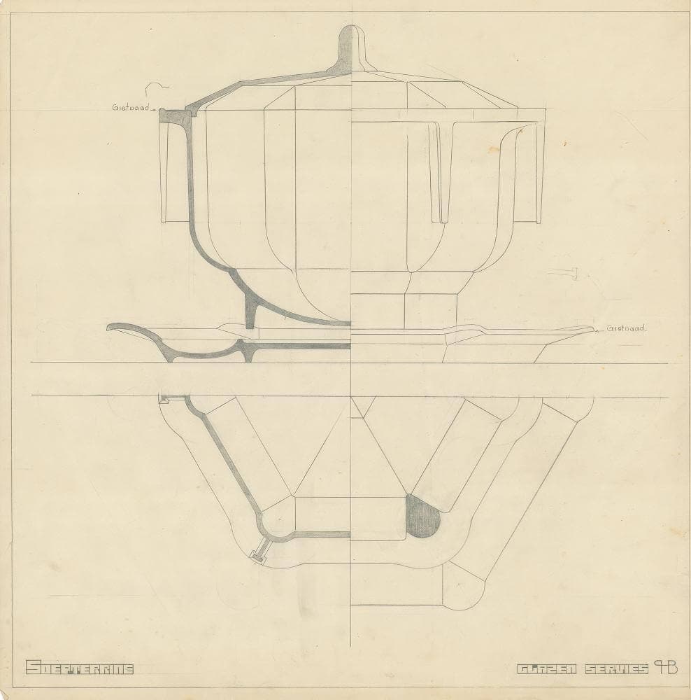 Ontwerptekening servies uit het archief van Berlage. Collectie Nieuwe Instituut. BERL 283.38 